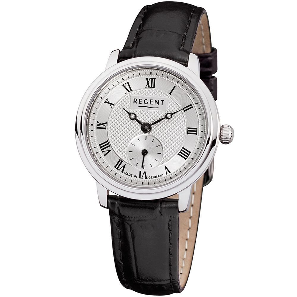 Quarzuhr REGENT Damen Armbanduhr GM-1440 silber D.28mm kleine Sekunde Lederband