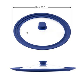 bremermann Topfdeckel Universal-Glasdeckel mit Silikonrand, 30/32/34 cm, blau groß