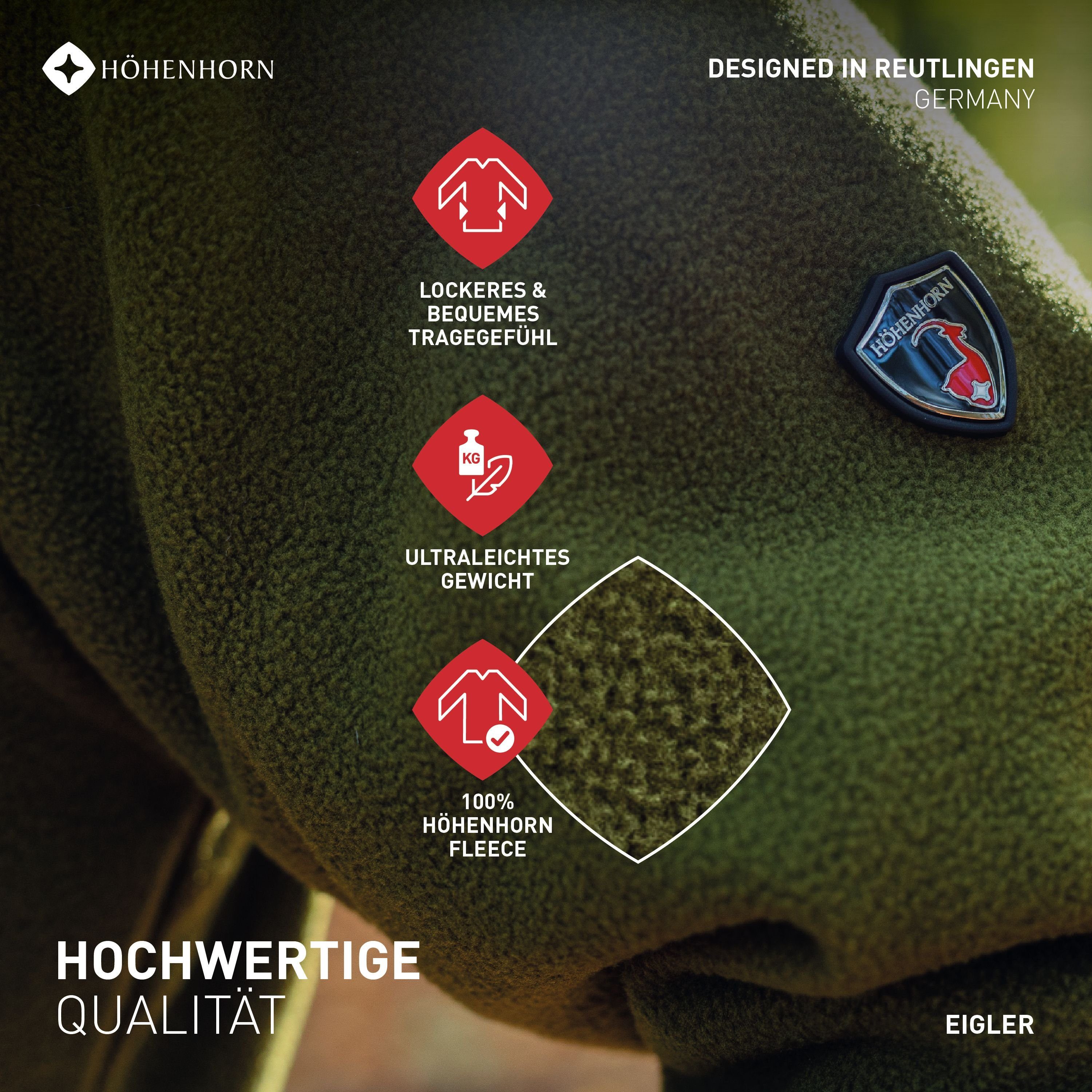 Höhenhorn Fleecejacke Eigler Herren Fleece Jacke für Männer Outdoor Freizeit Troyer weicher Microfleece, Quick-Grip Paracord Zipper