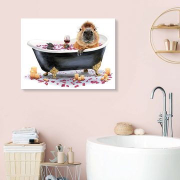 Posterlounge Alu-Dibond-Druck Holly Simental, Happy Capybara Bath, Badezimmer Illustration