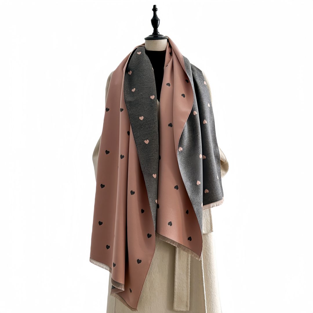 FOUORTUNATE-BEE Schal Damen Kuschelschal mit Herz-Muster, doppelseitig & warm Schal, Winterponcho Schal mit geometrischem Muster, modisch weich