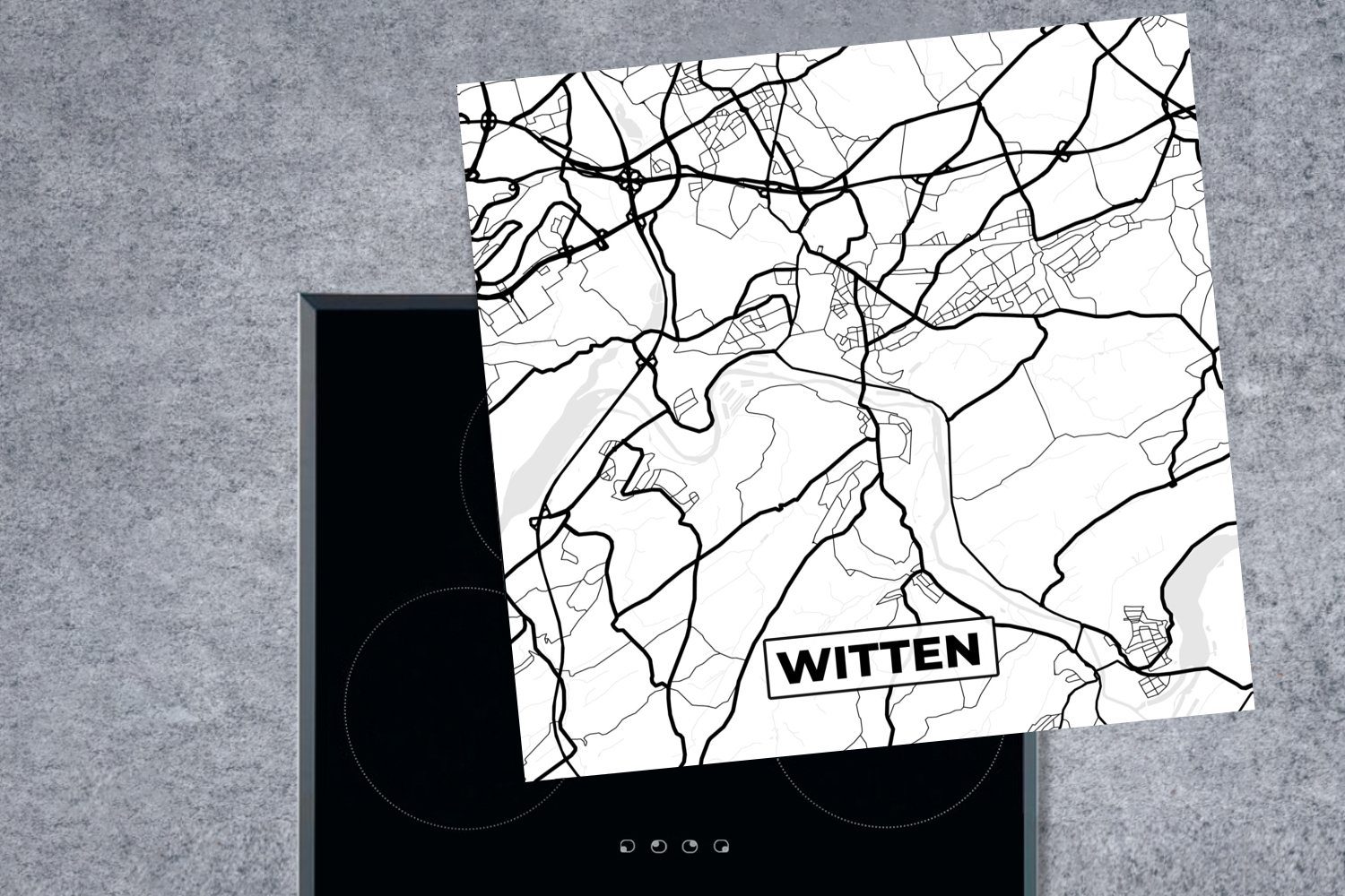 MuchoWow Herdblende-/Abdeckplatte Karte - Witten Stadtplan, - cm, Vinyl, Arbeitsplatte für 78x78 Ceranfeldabdeckung, (1 tlg), küche