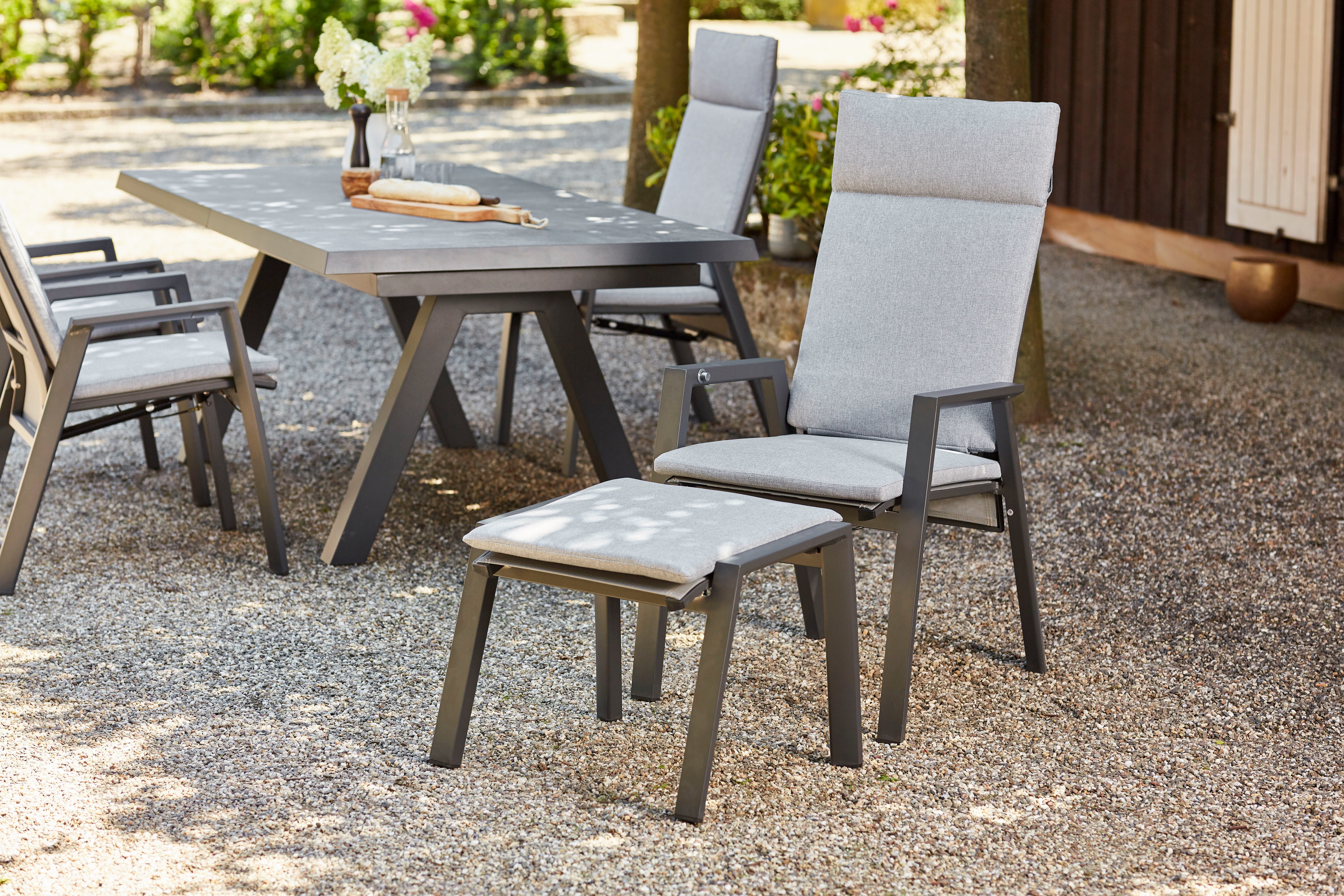 Siena Garden Gartensessel VALENCIA Move Sessel matt anthrazit, Gestell aus Aluminium, Ranotex® Gewebe dunkelgrau, inkl. Kissen