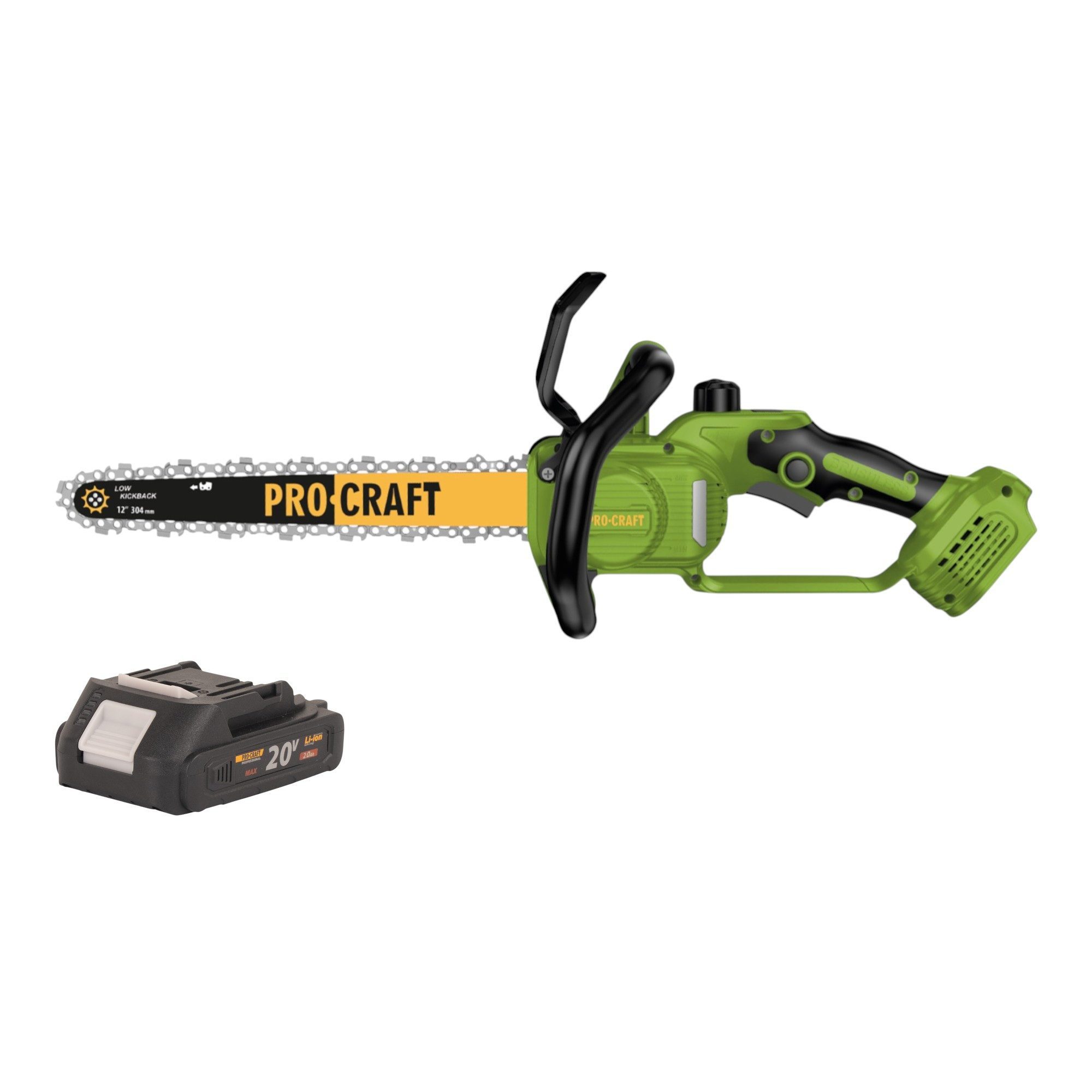 PRO CRAFT Akku-Kettensäge PKA33-BB Akku Kettensäge 20 V 304 mm Brushless + 1x Akku 2,0 Ah