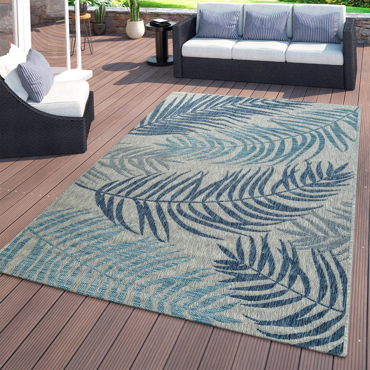 Outdoorteppich Flachgewebter In- & Outdoor Teppich Floral, TT Home, rechteckig, Höhe: 8 mm