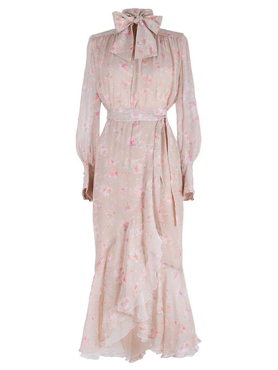 RUA & RUA Chiffonkleid Kleid aus Seide mit Floralem Print und Schleifenkragen