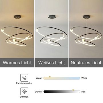 Vicbuy Pendelleuchte, LED Pendelleuchten, Esszimmer Pendellampe, Kreative 3 Ringe mit Lampenkugeln Hängelleuchte, Stufenlos dimmbare Hängellampe, Wohnzimmerdeckenlampe mit Fernbedienung, 3 Lichtfarben Deckenlampe, Küche, Schlafzimmer, ø20/35/55cm