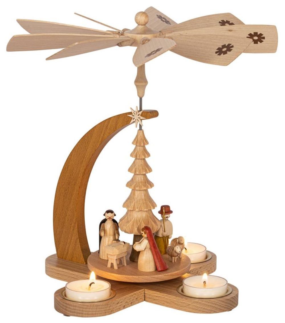 Richard Glaesser Weihnachtspyramide Teelichtpyramide Heilige Familie, Höhe: 27 cm, Handwerkskunst aus dem Erzgebirge