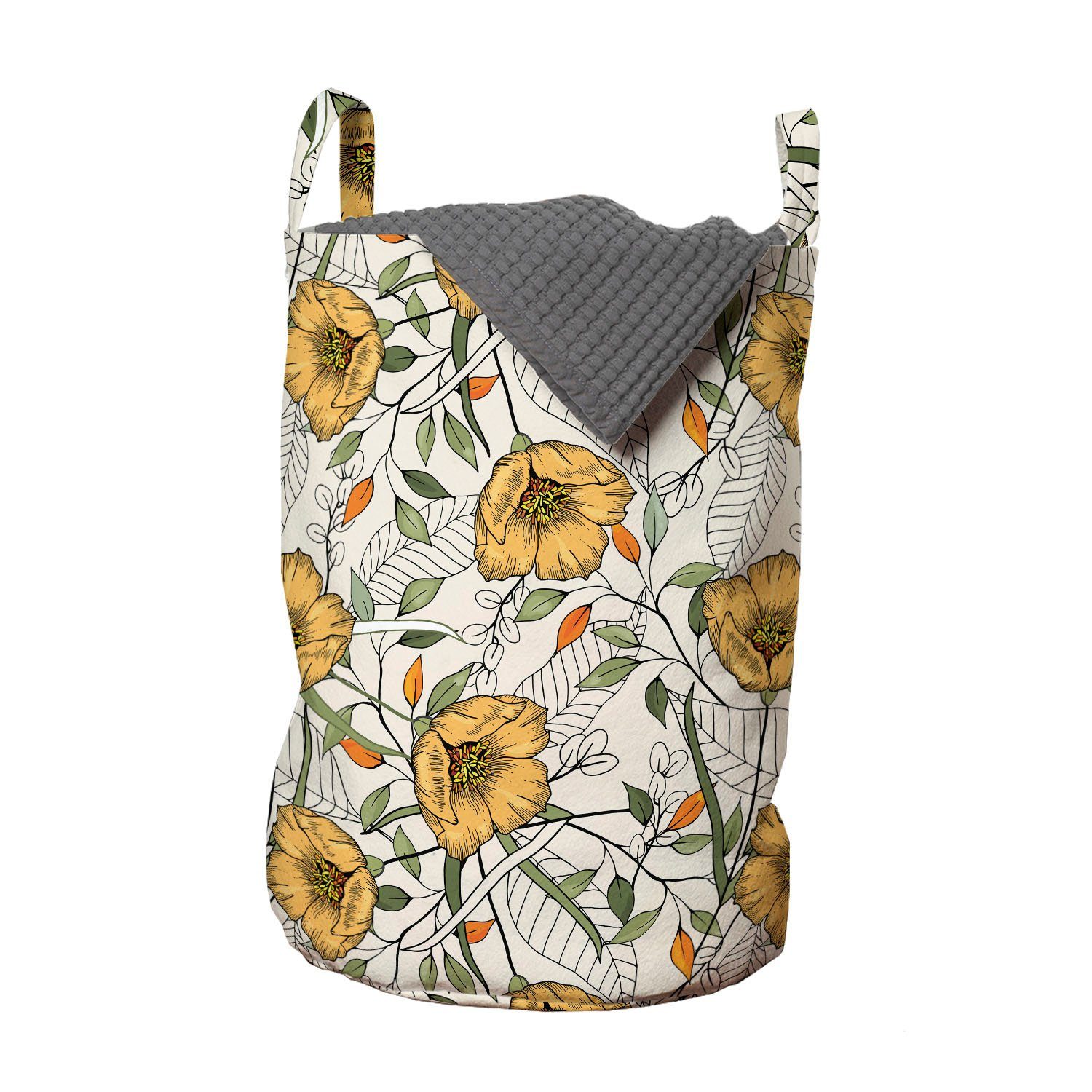 Abakuhaus Wäschesäckchen Wäschekorb mit Griffen Kordelzugverschluss für Waschsalons, Blumen Blumen und gestreifte Blätter