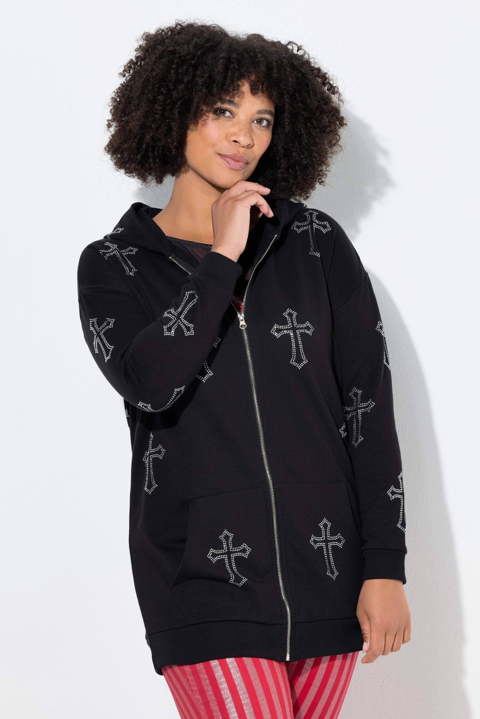 Angel of Style Sweatjacke Sweatjacke Oversize Fit Glitzer-Kreuze Kapuze günstig online kaufen