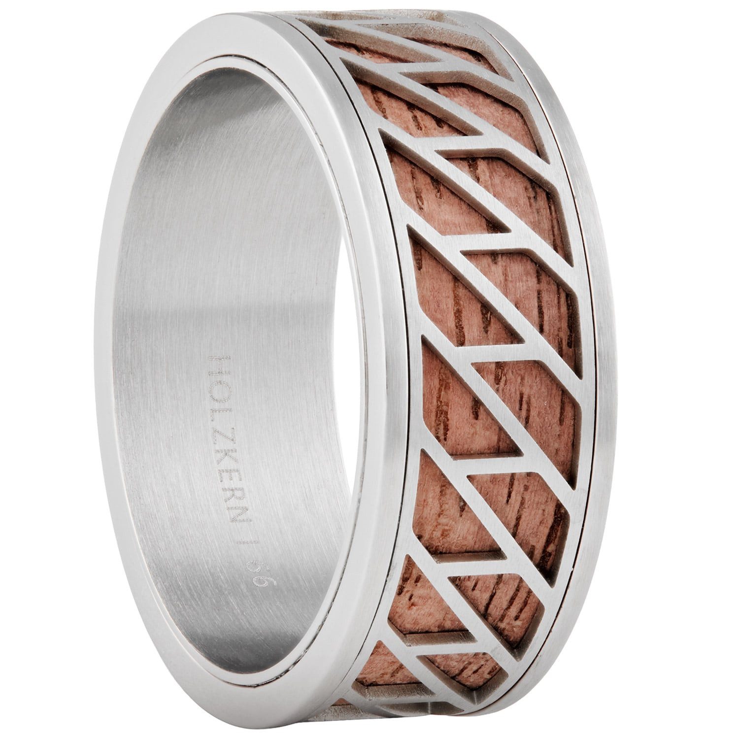 Holzkern Fingerring HerrenEdelstahl Bariton Walnuss/Silberfarben