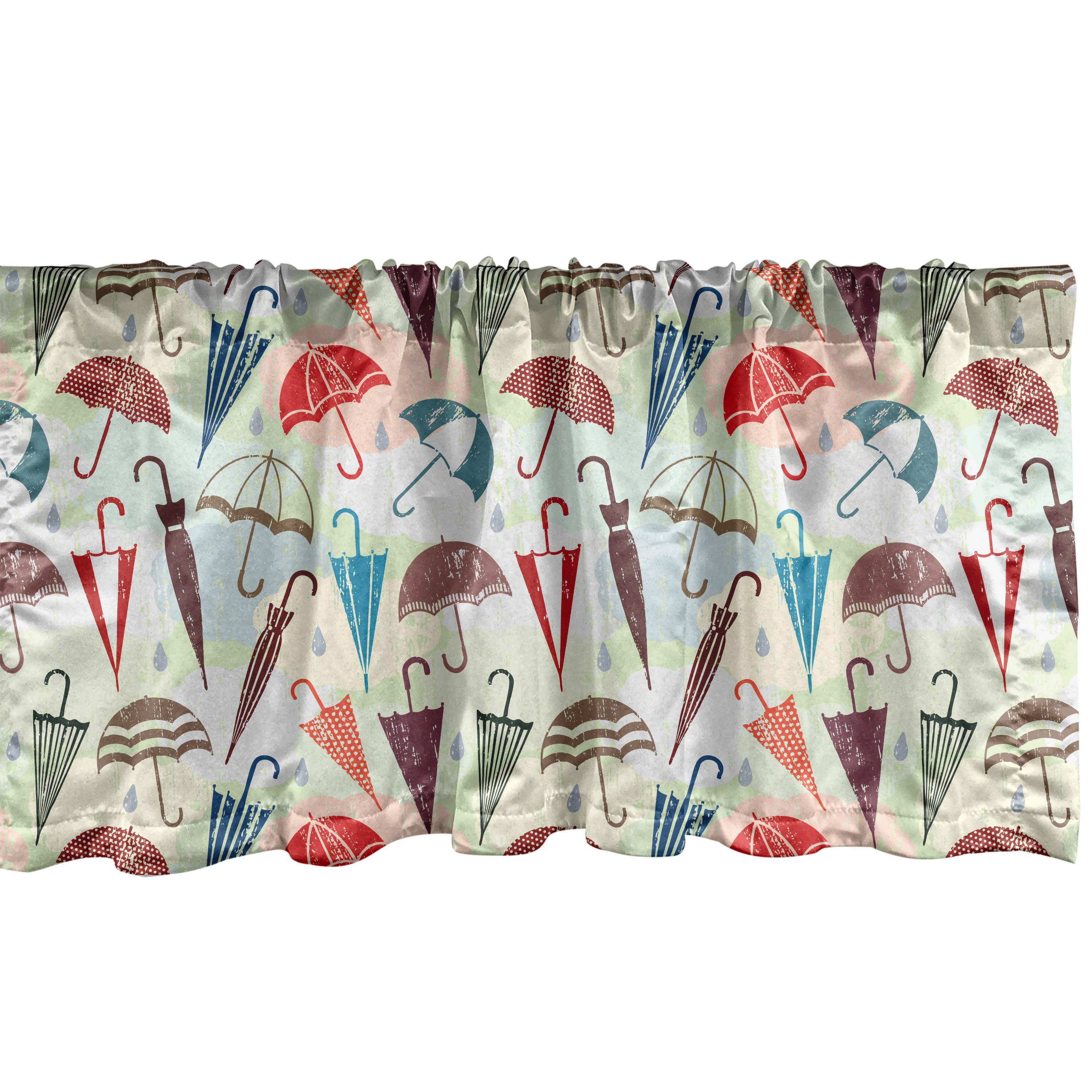 Scheibengardine Vorhang Volant für Küche Schlafzimmer Dekor mit Stangentasche, Abakuhaus, Microfaser, Regen Grunge Schirme und Tropfen