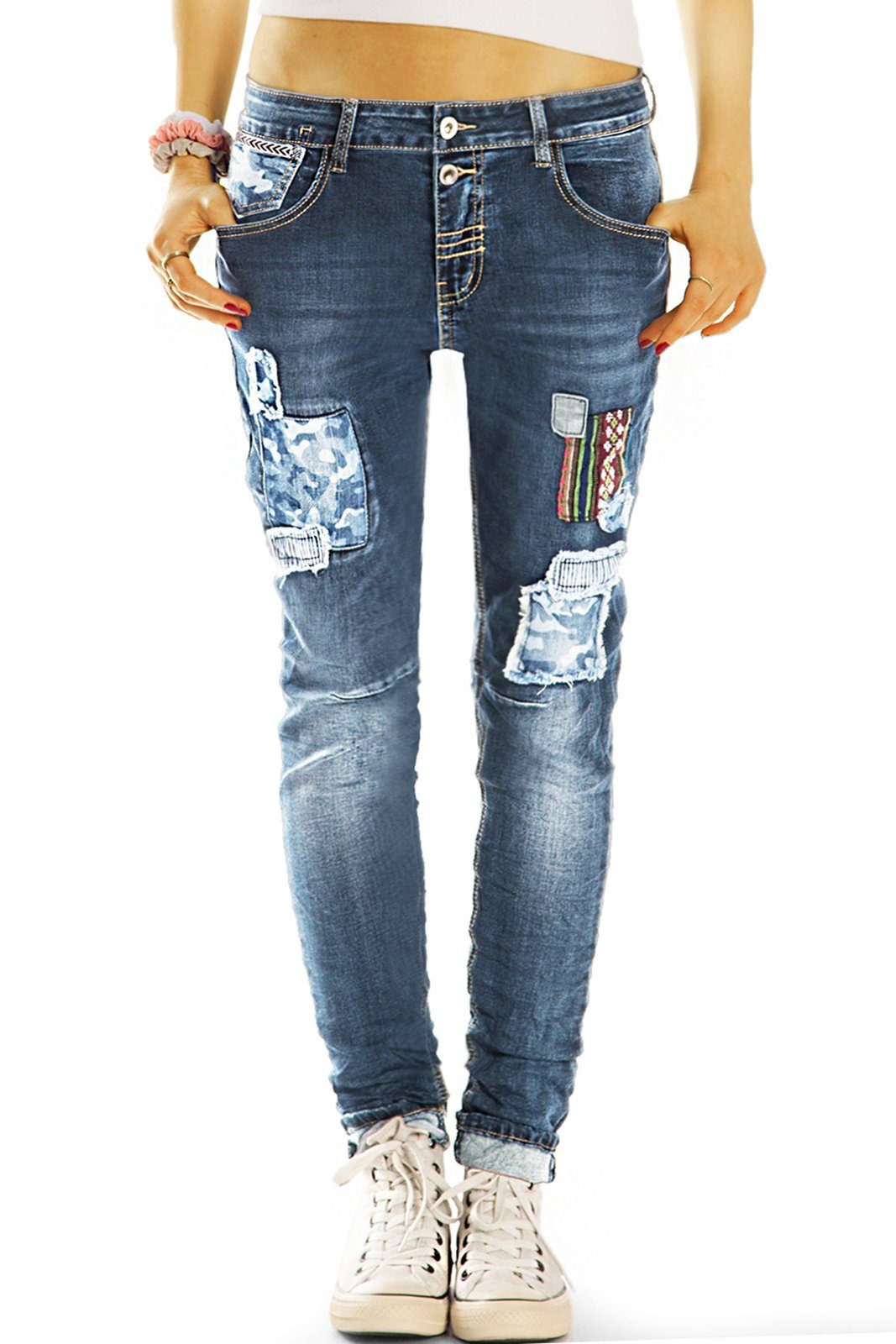 5-Pocket-Style - Designer Hose mit j14L-3 styled Medium Tapered Damen be - Stretchjeans Waist Jeans, Stretch-Anteil, lockere Tapered-fit-Jeans