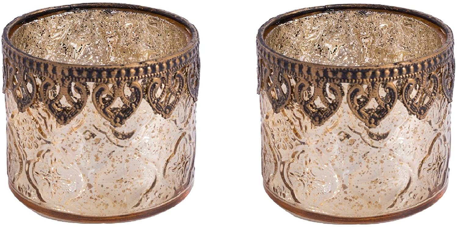 Jinfa Teelichthalter Jinfa® 2er Set Windlichter in Gold, Silber, Rot günstig online kaufen