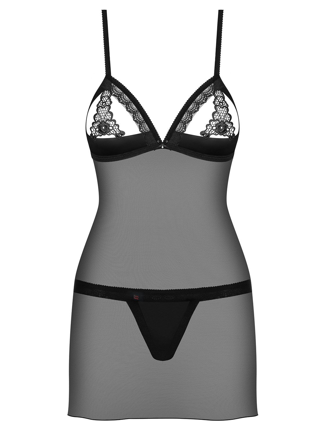 Obsessive Babydollkleid Dessous Set erotisches Chemise und String schwarz transparent offen