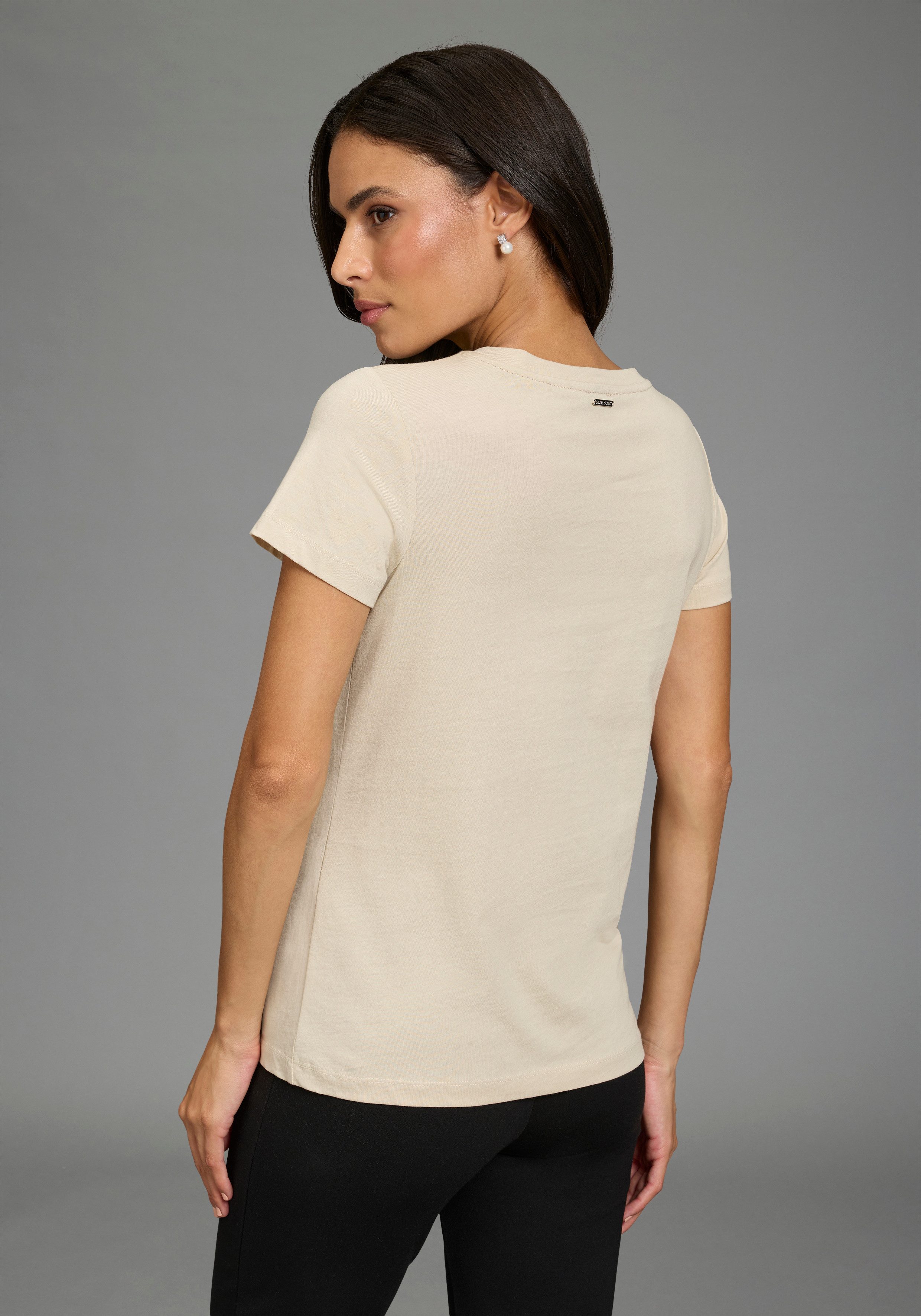 Laura Scott T-Shirt mit schimmerndem Folienprint, hüftlange Basic-Passform günstig online kaufen