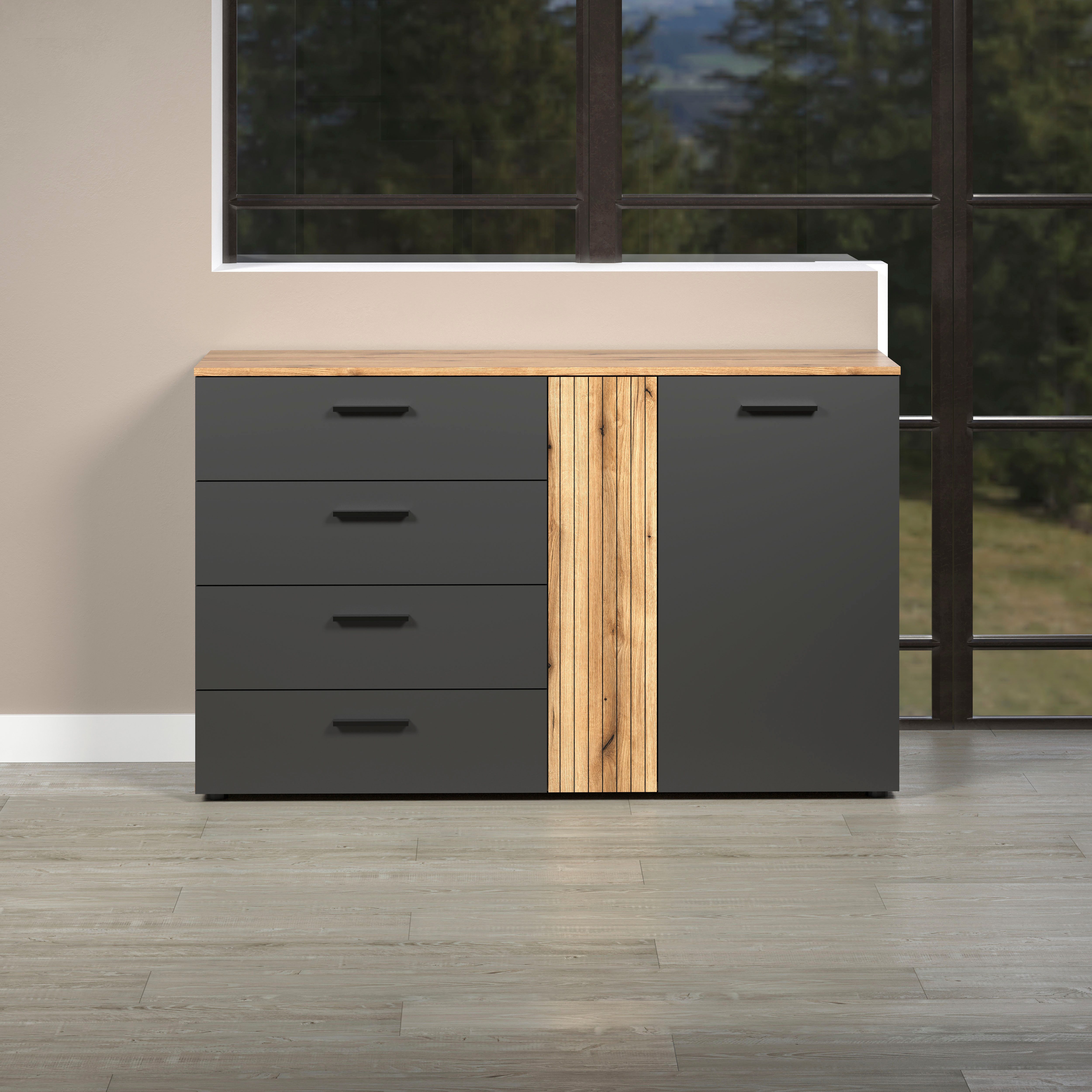 Home affaire Kommode Estepona (1 St), Schubladenschrank in Rillenoptik mit Vollauszug-Funktion