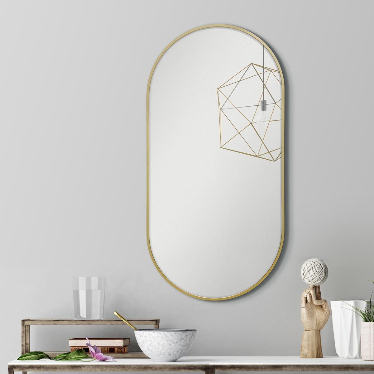 PHOTOLINI Spiegel in 40x80 Gold, mit cm Wandspiegel ovaler schmalem Metallrahmen