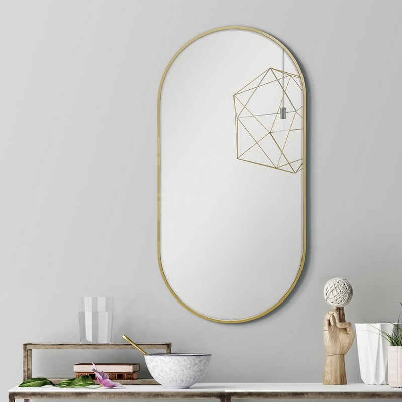 PHOTOLINI Spiegel mit schmalem Metallrahmen in Gold, ovaler Wandspiegel 40x80 cm
