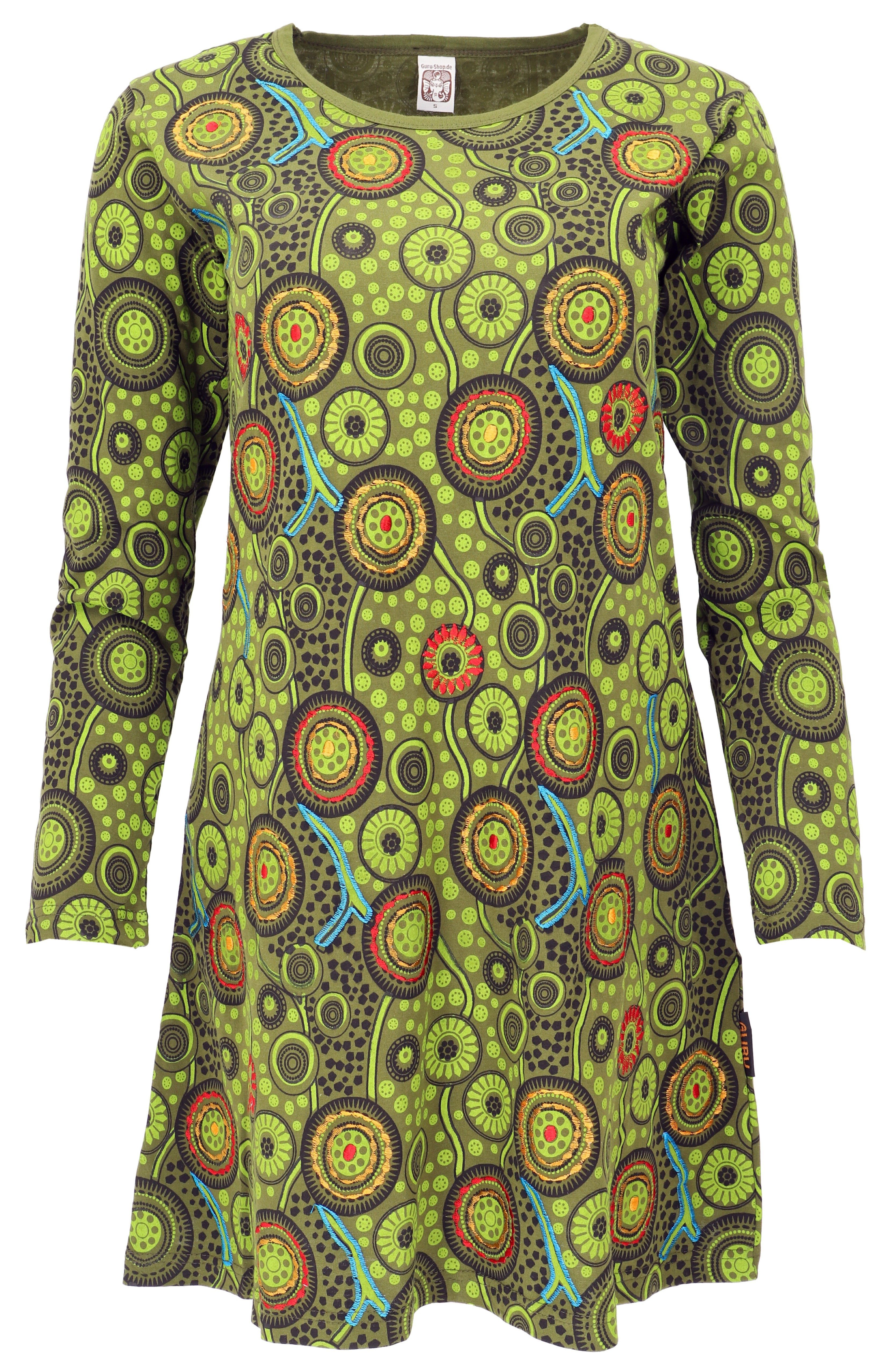 Guru-Shop Midikleid Hippie Minikleid Boho chic, Tunika - grün alternative Bekleidung