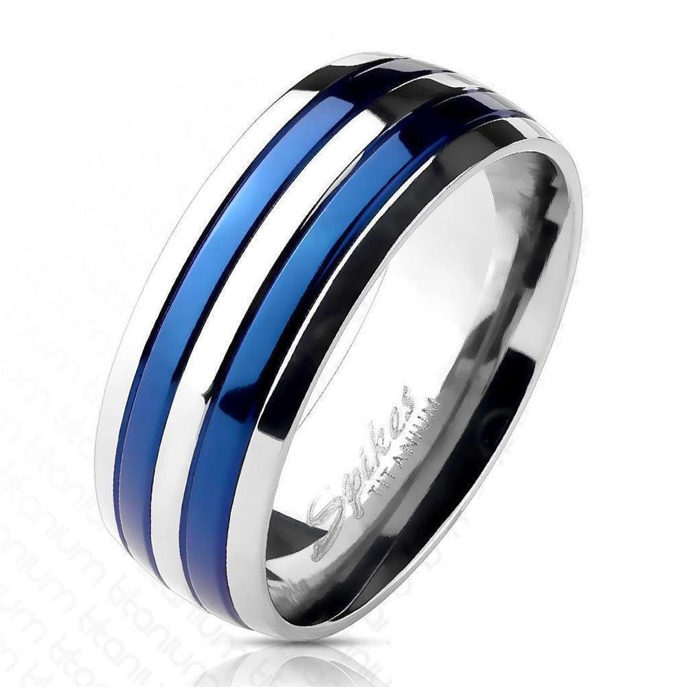 BUNGSA Fingerring 49 (15.6) - Ring Streifen Blau aus Titan Unisex (Ring, 1-tlg), Damen Herren