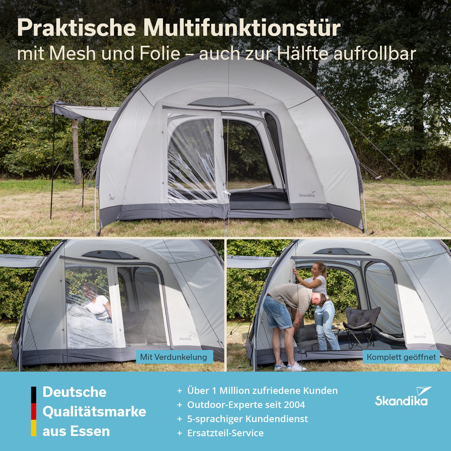 Skandika Kuppelzelt Kuppelzelt Pitea 4 Flex Protect, Wassersäule 5000 mm, mit Sonnendach, Personen: 4, Autozelt Schleuse für Van, SUV, eingenähter Zeltboden, UPF 50+