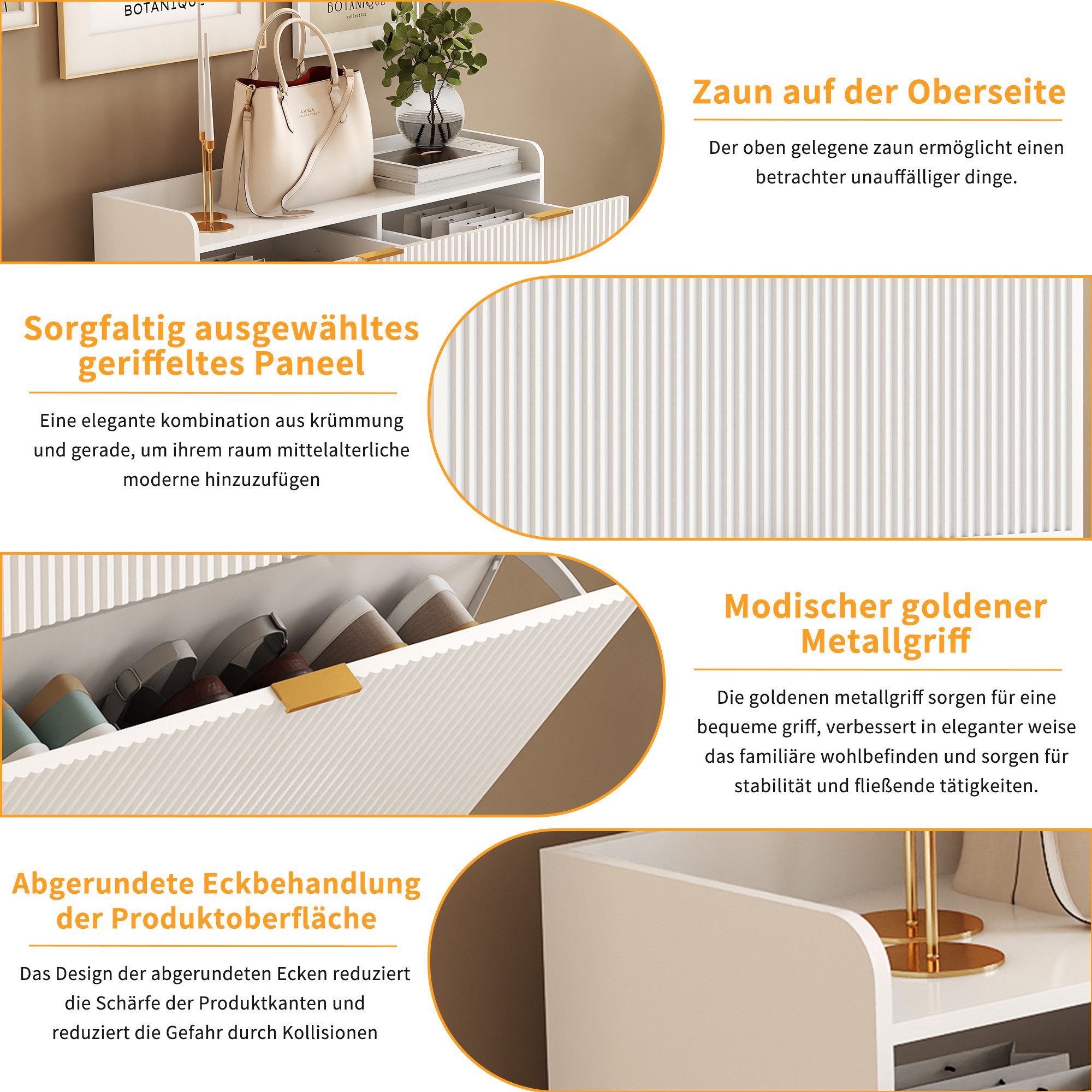 PXloue Schuhschrank mit 2 Klappen Schuhregal Schukipper( mit Kippsicherung) (mit 2 Schubladen) Schuhkommode im Flur Diele,Trennwand verstellbar, 110x24x80 cm – Bild 4 von 5
