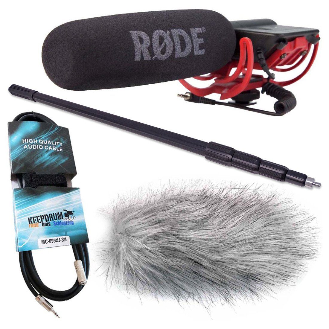 RØDE Mikrofon Rode Videomic mit Tonangel 3m mit Windschutz und Kabel, Vorteilsset