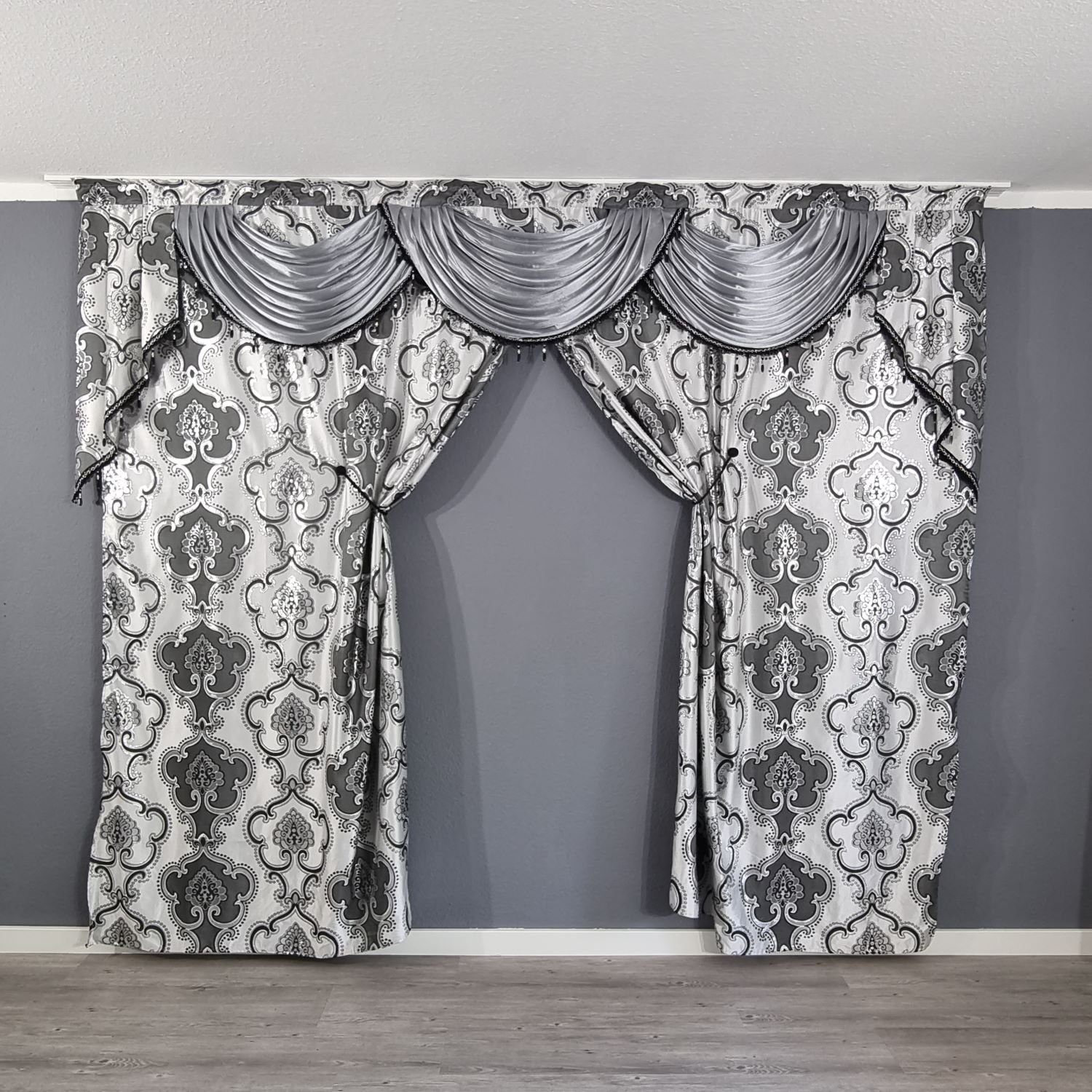 Gardinen by Justyna Verdunkelungsvorhang Barock Gardine Grau, Kräuselband, günstig online kaufen