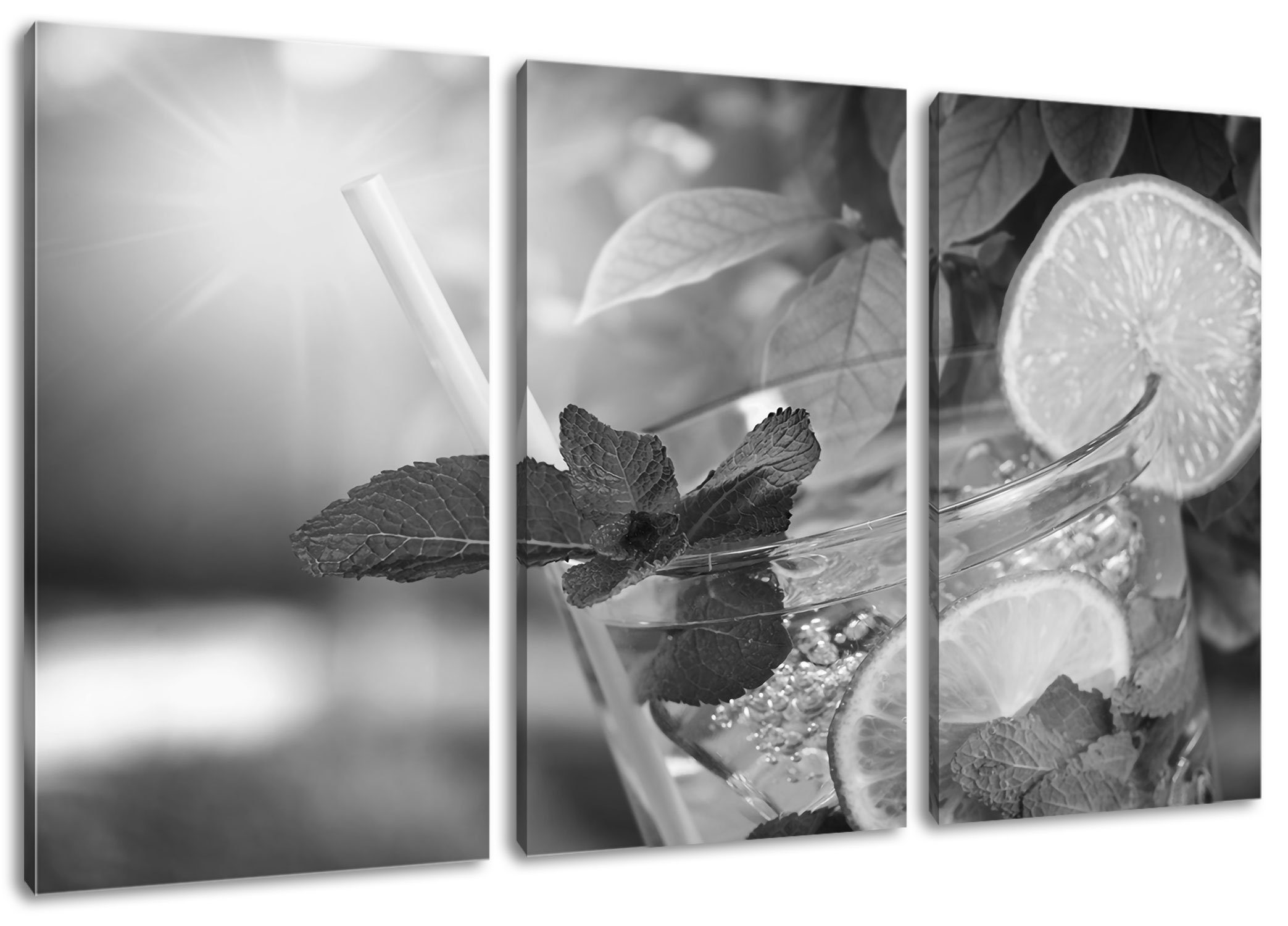 Pixxprint Leinwandbild Erfrischender Mojito Cocktail, Erfrischender Mojito Cocktail 3Teiler (120x80cm) (1 St), Leinwandbild fertig bespannt, inkl. Zackenaufhänger