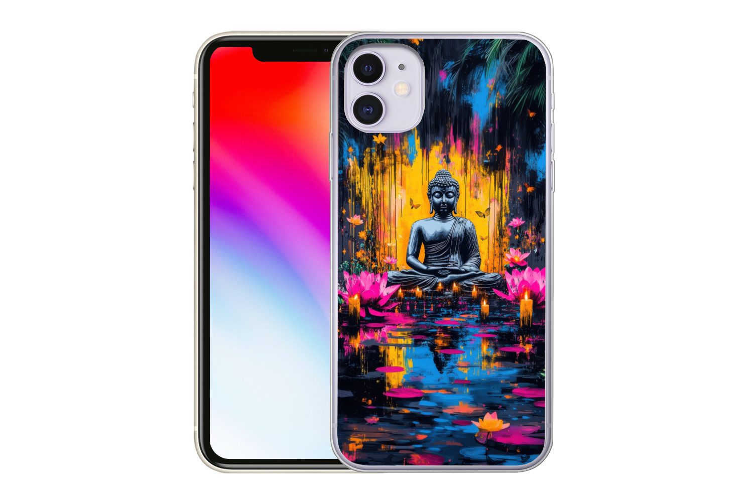 MuchoWow Handyhülle für Apple iPhone 11 Buddha - Blumen - Kerzen - Gelb, Smartphone-Bumper, Print, Handy Schutzhülle Dünn