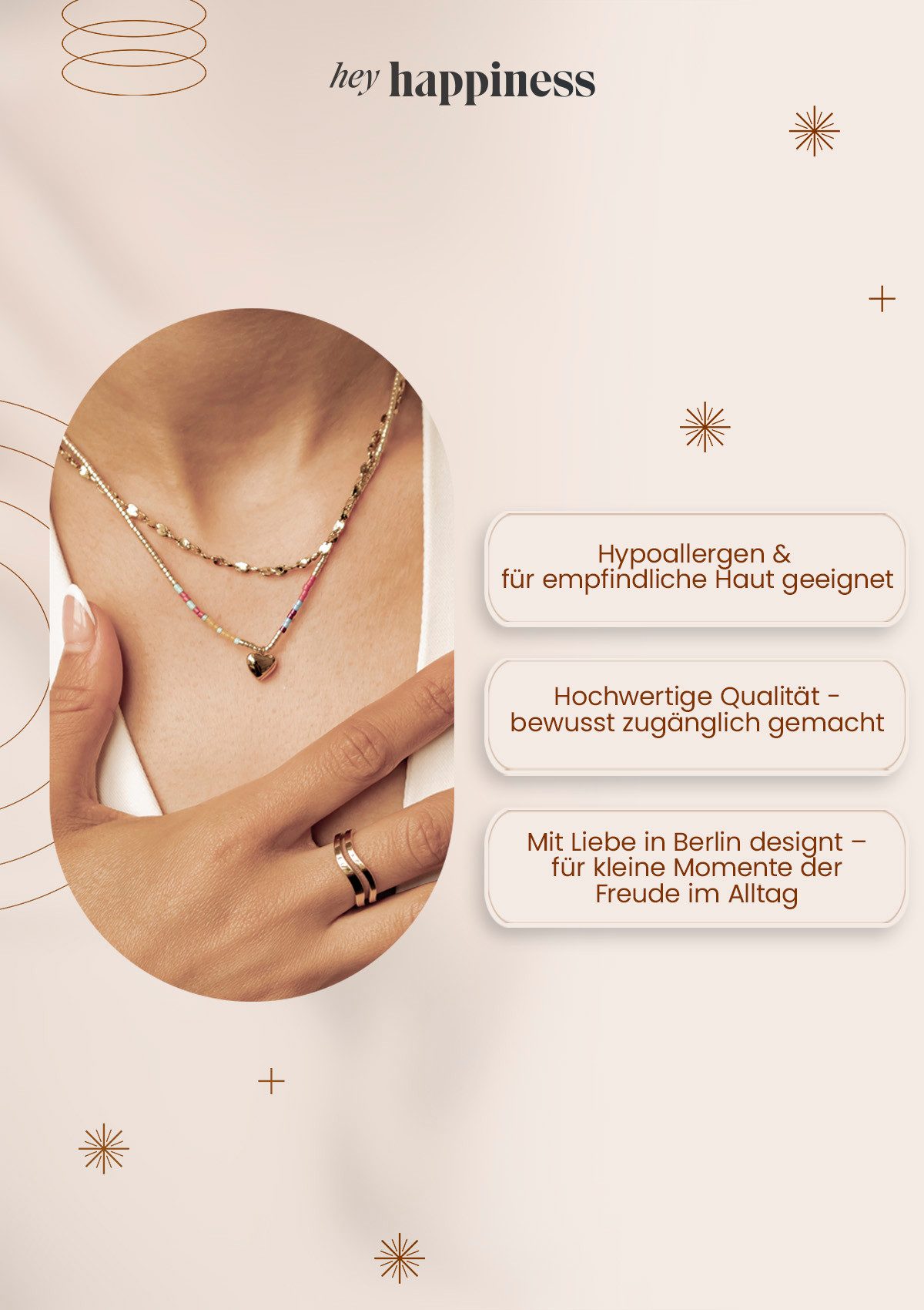 Hey Happiness Edelstahlkette gedrehte Singapurkette 18k vergoldet, Damen Halskette, wasserdicht, Länge 42 cm – Bild 5 von 5