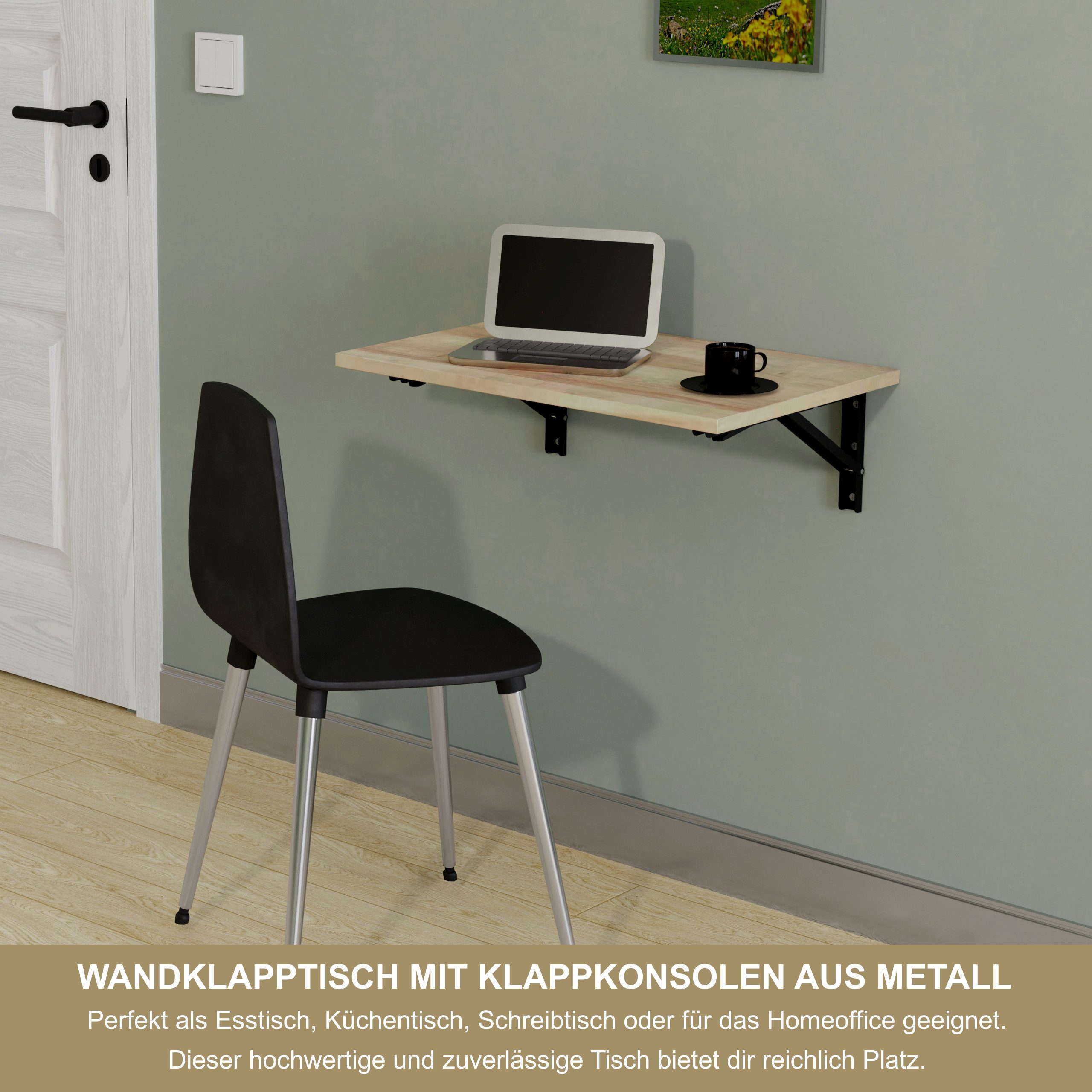 KDR Produktgestaltung Klapptisch 60x40 Wandklapptisch Esstisch Küchentisch Schreibtisch Wand Tisch, Eiche