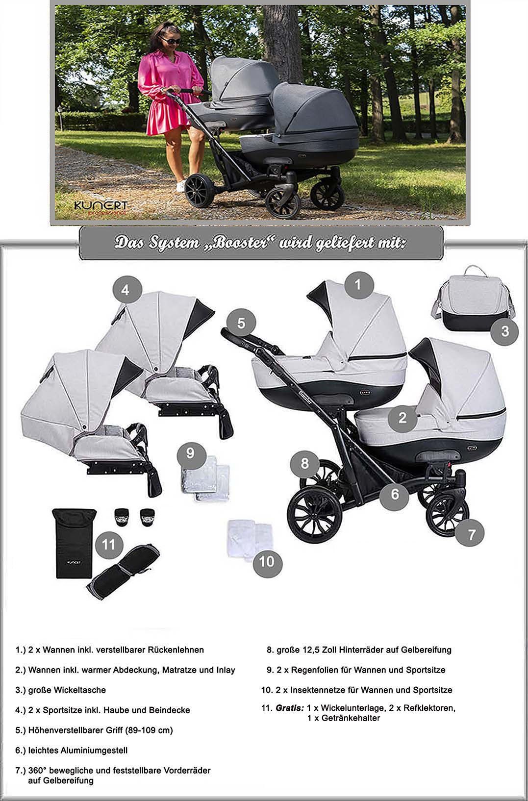 1 Farben in 11 - Booster - Hellgrau in babies-on-wheels Zwillings-Kombikinderwagen 2 Zwillingskinderwagen 4 Teile