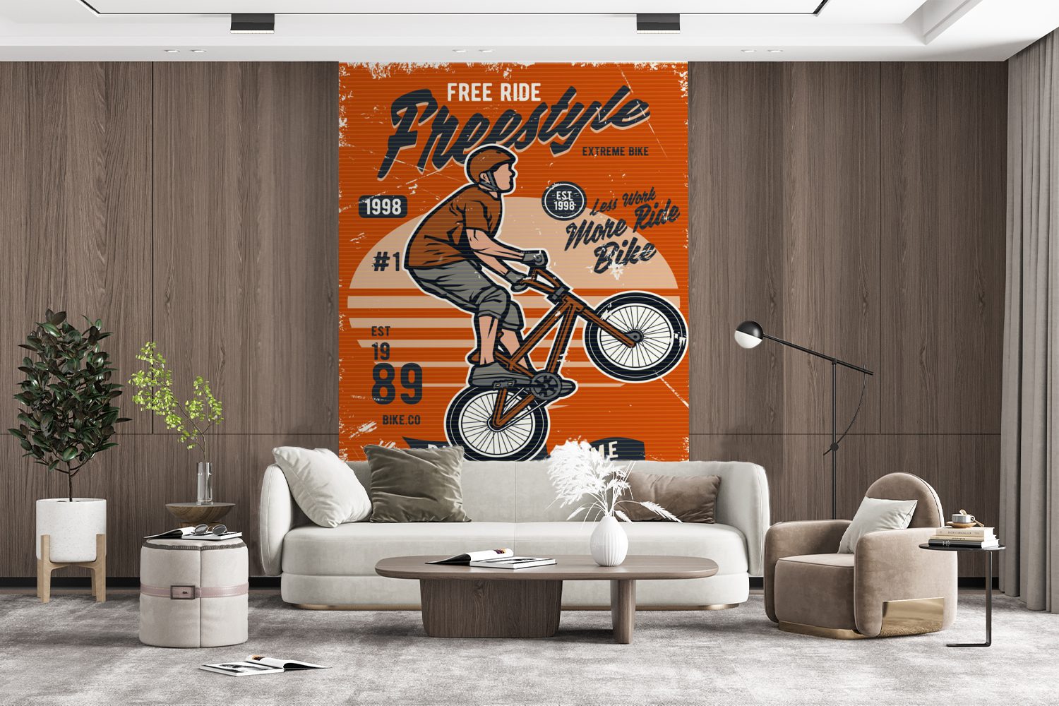 (3 bedruckt, St), MuchoWow Tapete Wohnzimmer, Matt, Fototapete Vinyl - Retro, Montagefertig Fahrrad für Männer - Wandtapete