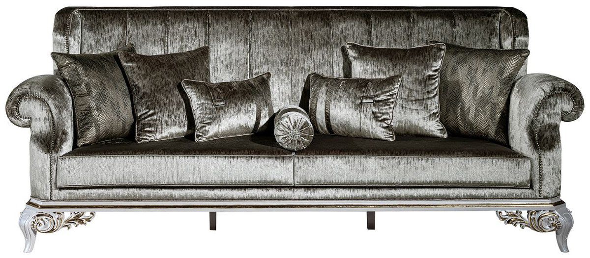 Casa Padrino Sofa Luxus Barock Sofa Grün / Weiß / Gold 230 x 85 x H. 104 cm - Prunkvolles Wohnzimmer Sofa mit dekorativen Kissen - Edel & Prunkvoll | Alle Sofas