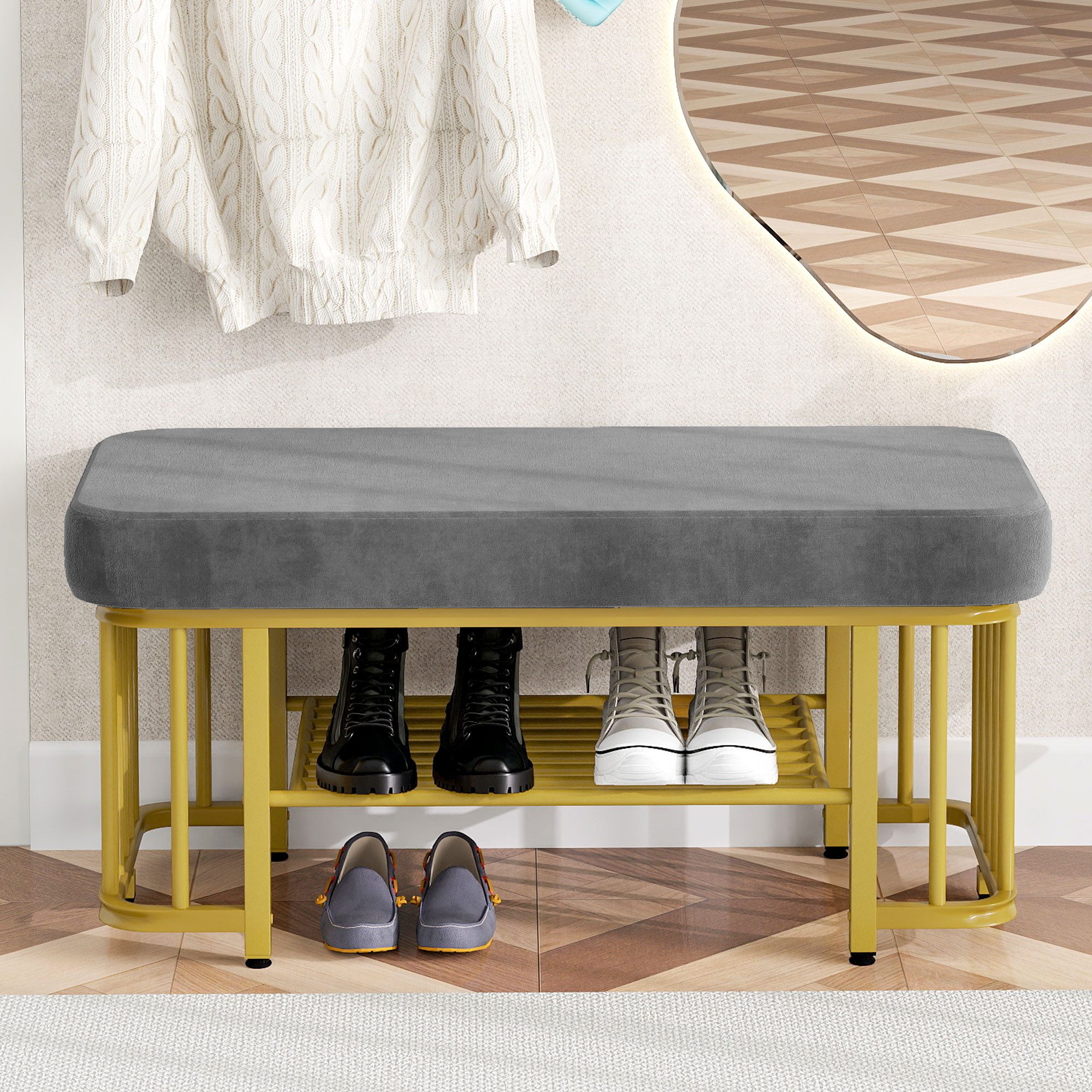 HAUSS SPOLE Schuhbank mit sitzkissen,Moderne Sitzbank flur mit Schuhregal&v günstig online kaufen