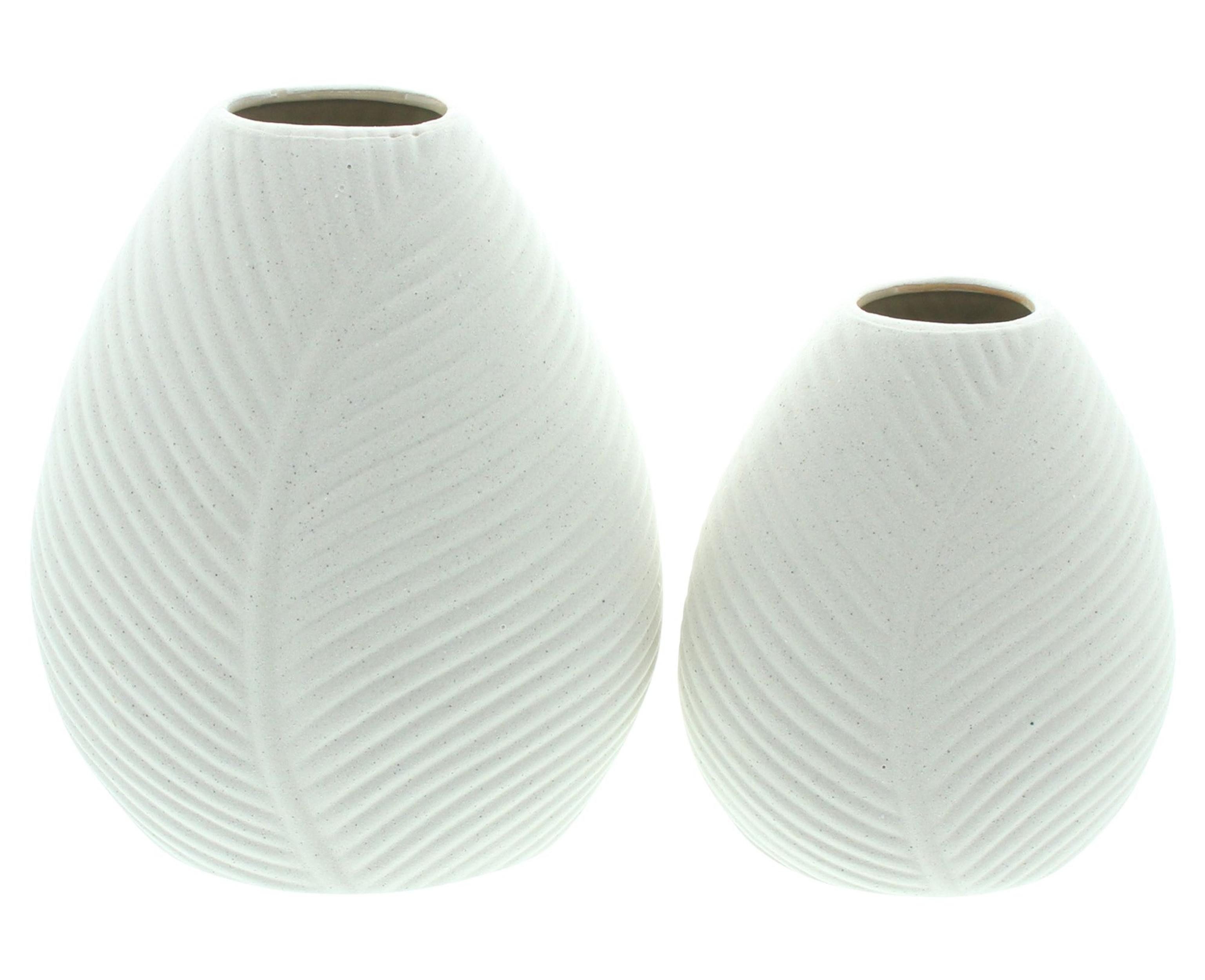 Dekovase 2x Blumenvase Blattstruktur Porzellan beige – Vasenset