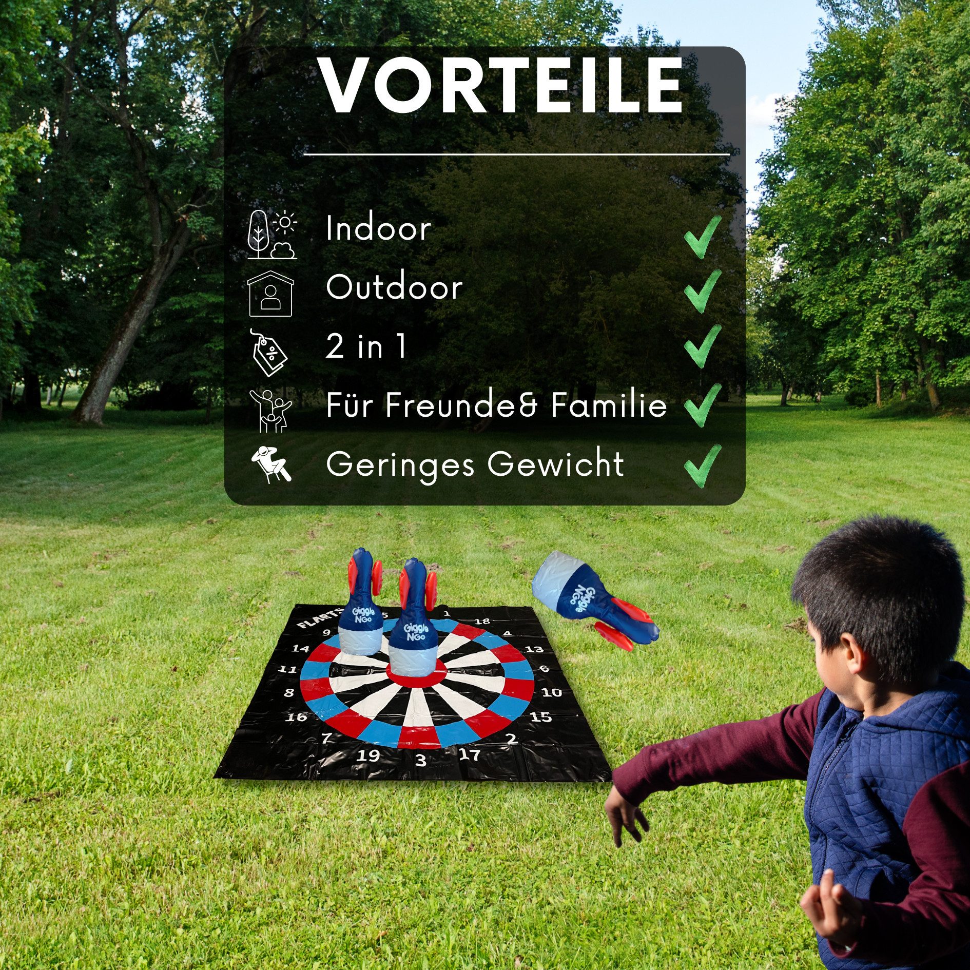 PEGSEN Spiel Wurfspiel Outdoor Gartenspiel, FLARTS, Die Spielmatte ist wasser-, stoß- und UV-beständig.