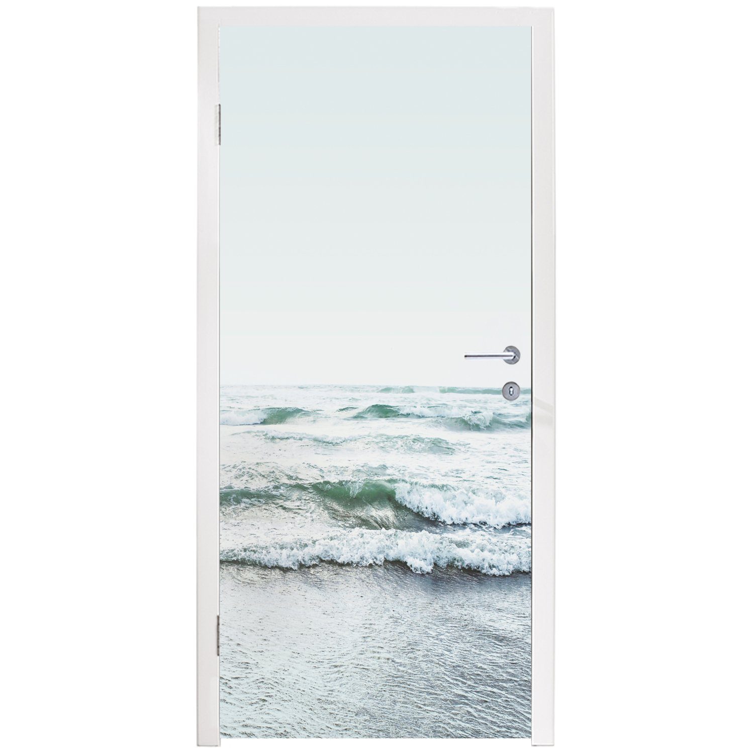 Fototapete Wellen Wasser - - bedruckt, - Matt, MuchoWow Natur Strand, 75x205 cm Meer Türtapete für (1 Tür, - St), Türaufkleber,