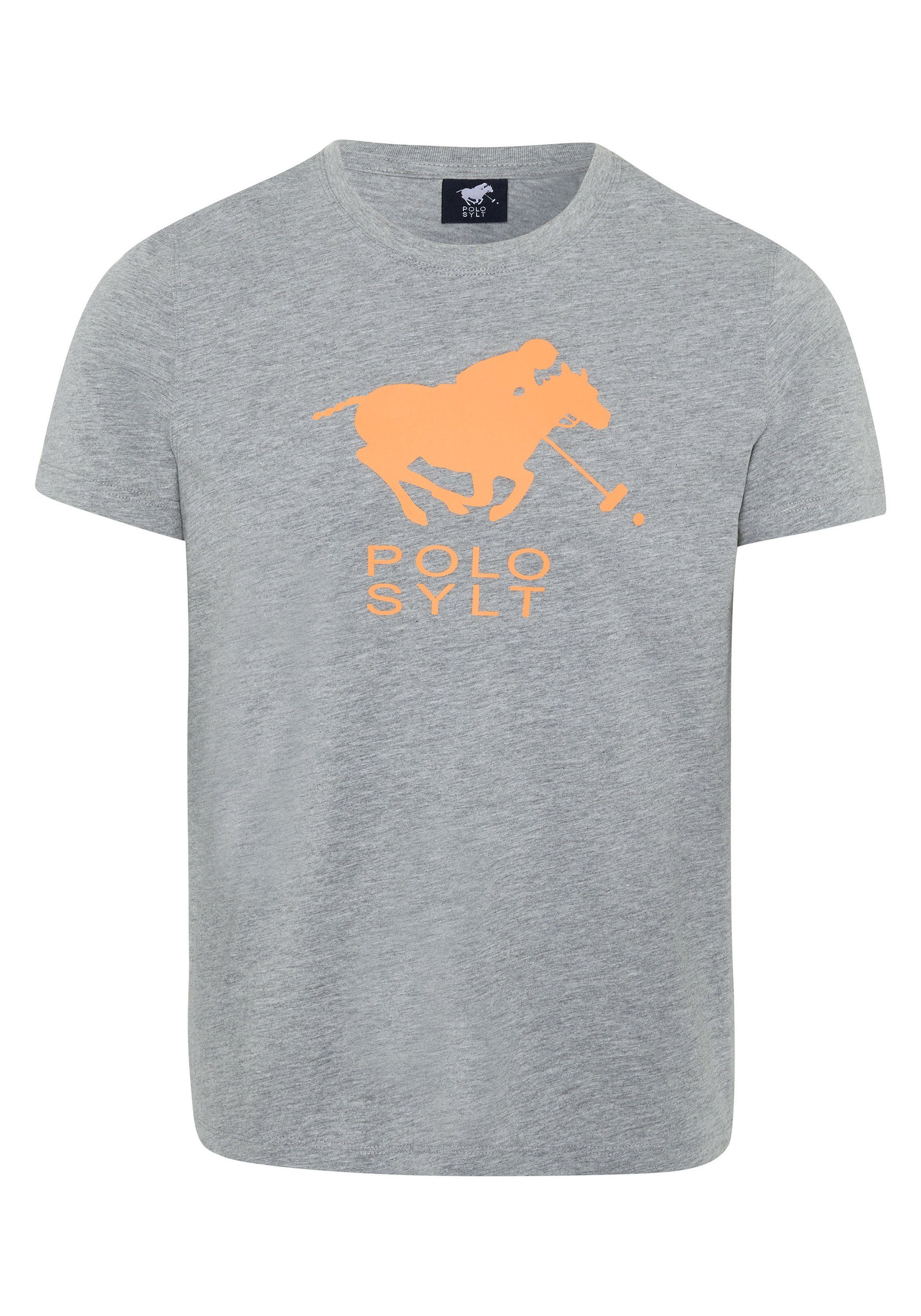 Polo Sylt Print-Shirt mit Neon Logo Frontprint 17-4402M Neutral Gray Melange