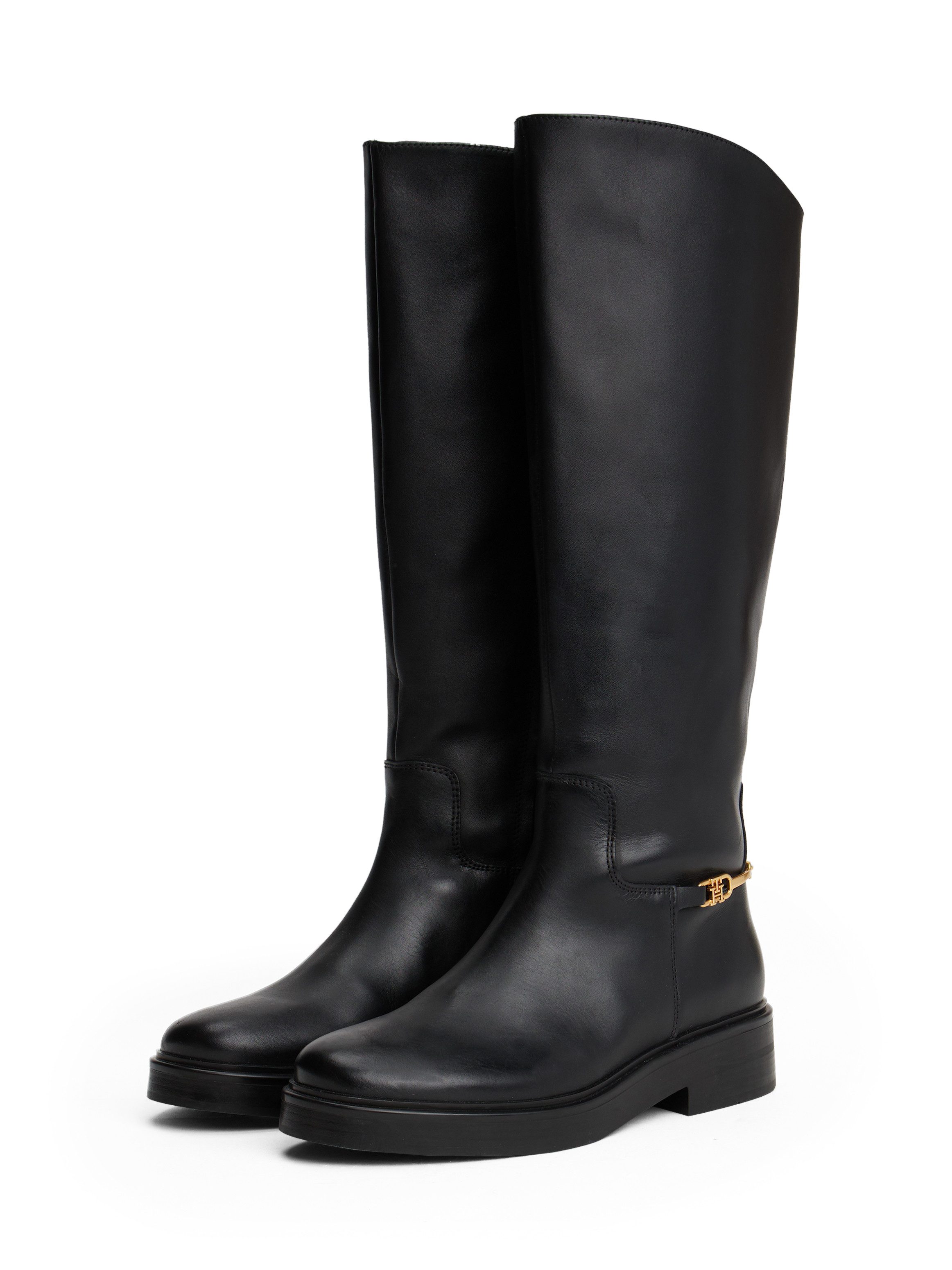 Tommy Hilfiger TH HORSEBIT RIDING LONG BOOT Сапоги, Blockabsatz, Langschaftstiefel, goldfarbene Zierkette an der Ferse