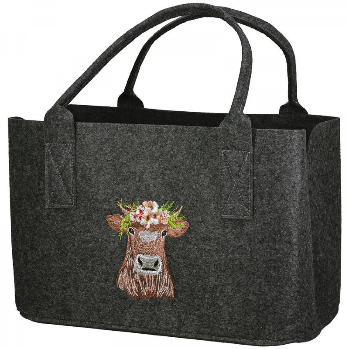 GILDE Einkaufskorb Tasche Adelheid mit Kuhmotiv Filz