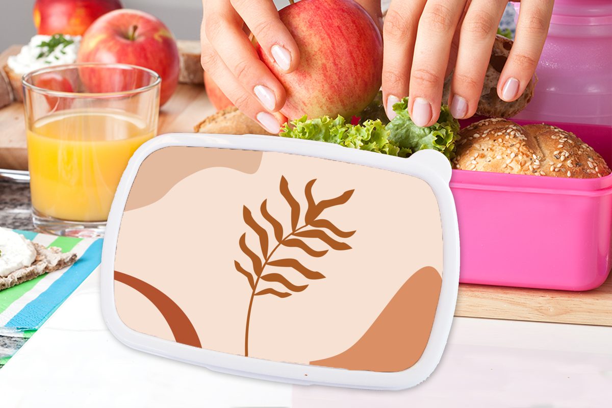 rosa Snackbox, Braun, (2-tlg), Mädchen, - MuchoWow Erwachsene, Kunststoff, Lunchbox Brotdose Brotbox - Pflanze Sommer für Kunststoff Kinder,