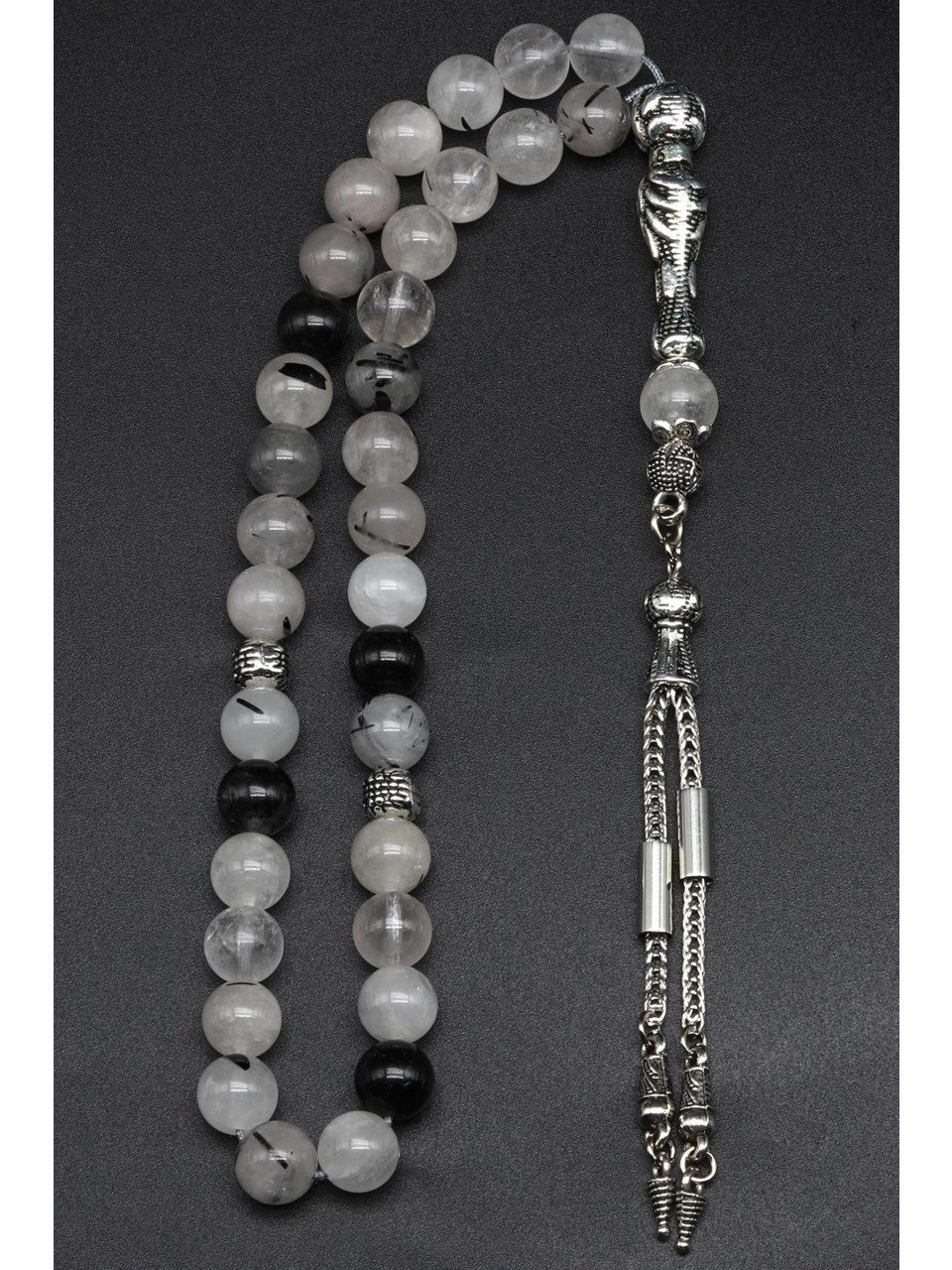 Nisan Ketten und Armband Set, Rutilquarz Tesbih Gebetskette, 8 mm Rundschliff, ca. 28 cm Gesamtlänge