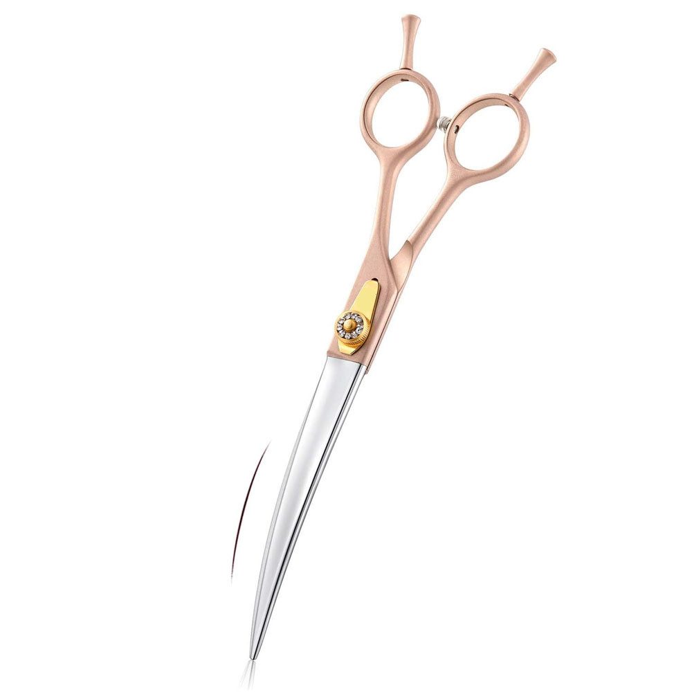 AFKSMILE Haarschere Fellschere Gebogene Hunde Haarschere professionelle Tierpflege, Gebogene Schere aus 440C Edelstahl Fellpflege für Hunde Katze