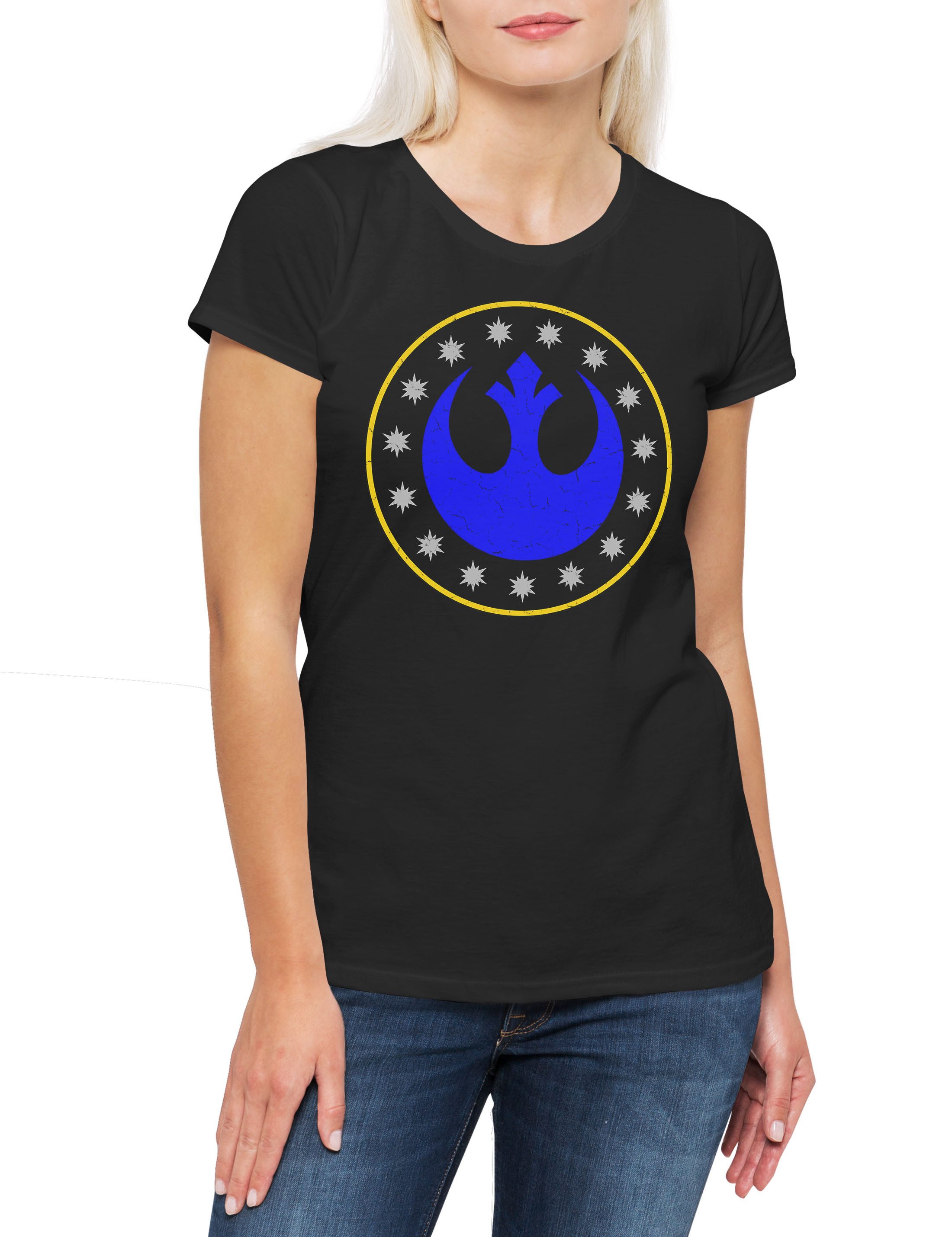 Print-Shirt New Republic Logo Damen T-Shirt Wars Rebels Krieg Rebellion Star Jedi