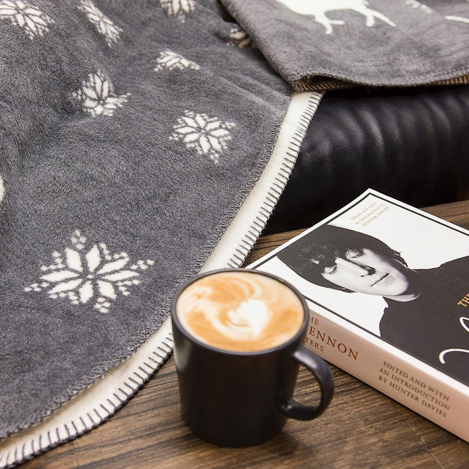 Wolldecke Couch Kuscheldecke Baumwolle, Rentier Grau-Beige, günstig online kaufen