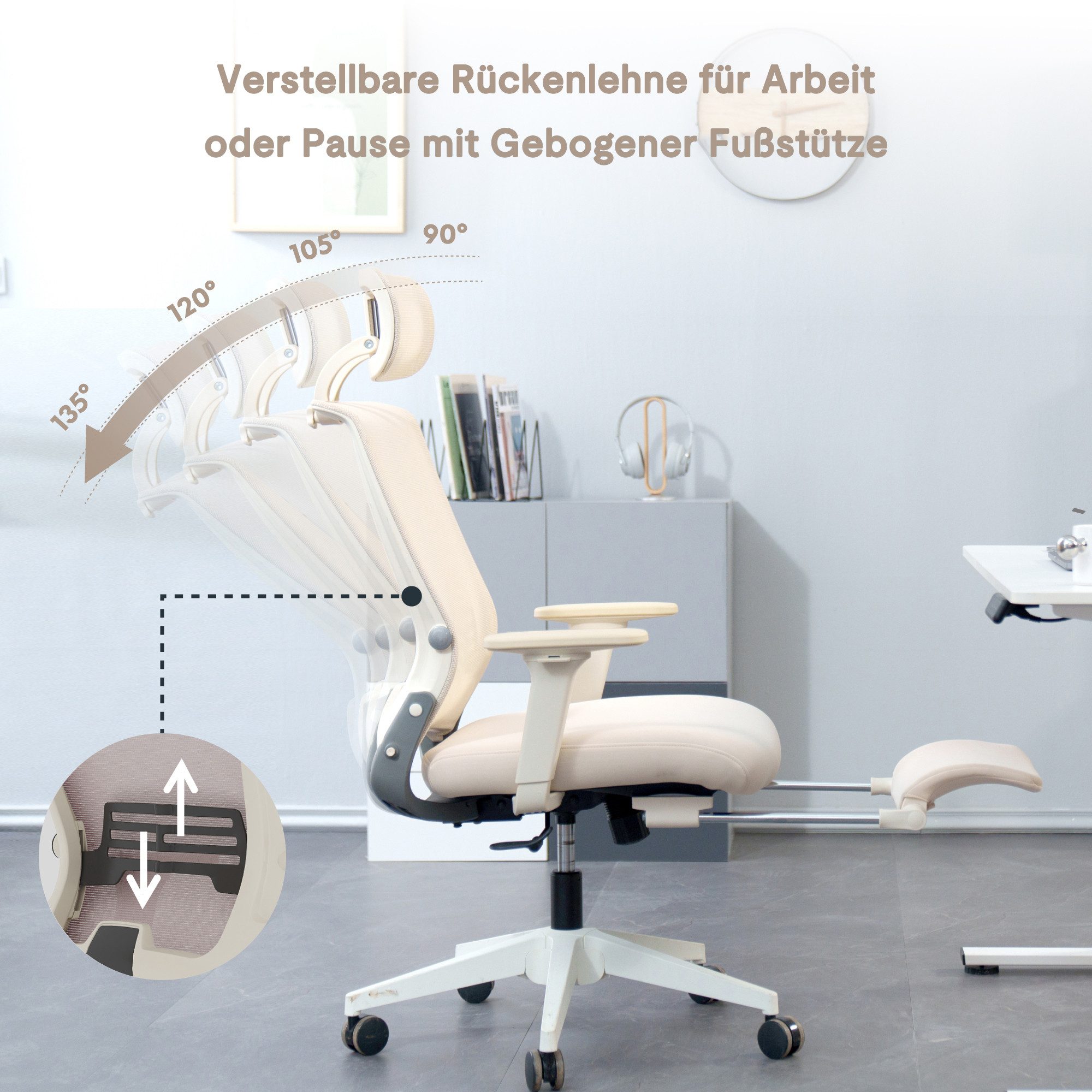 FLEXISPOT Bürostuhl Foldex Ergonomischer Bürostuhl – Ideal für Büro & Mittagspause (2D-Kopfstütze, Schreibtischstuhl mit Fußstütze – Perfekt für Home-Office & E – Bild 4 von 5