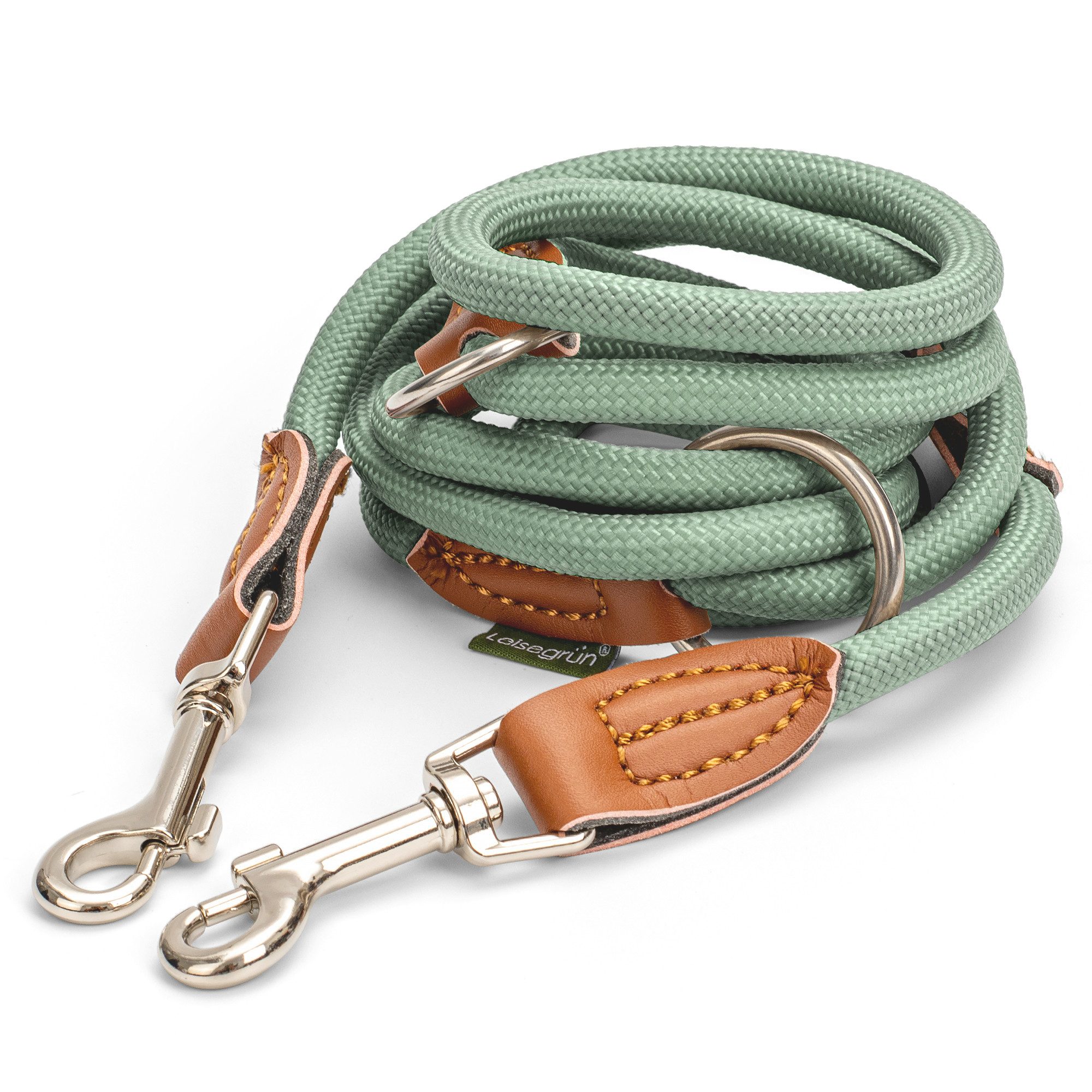 Leisegrün Hundeleine für kleine Hunde, 2m, 3-fach verstellbar, Nylon, Doppelleine für 2 Hunde, Führleine, Freihandleine, Kurzführer